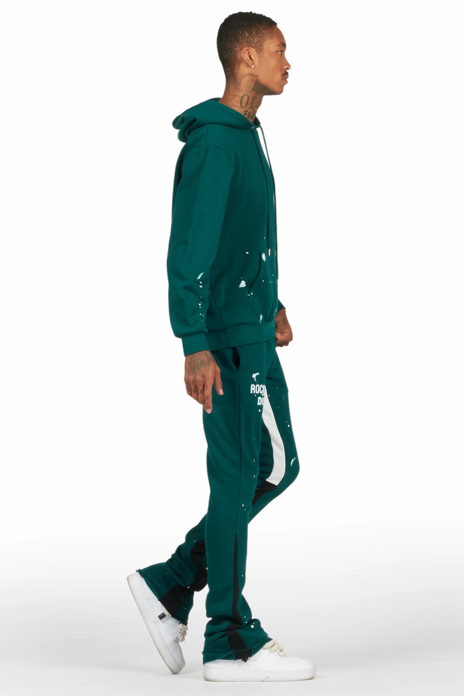 Raffer Dark Green Hoodie/Stacked Flare Pant Set
