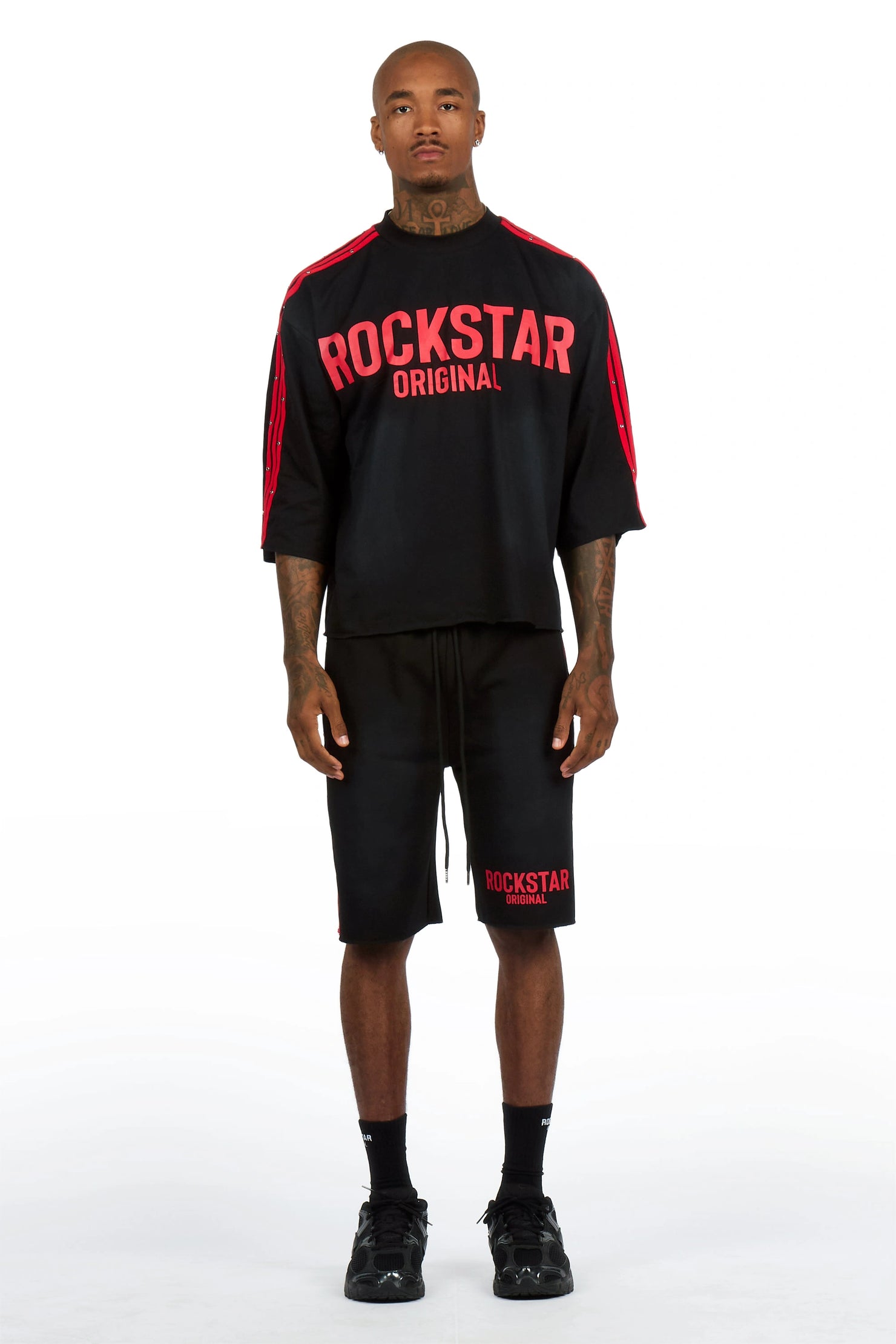 Gulis Black/Red Rhinestone T-Shirt Short Set