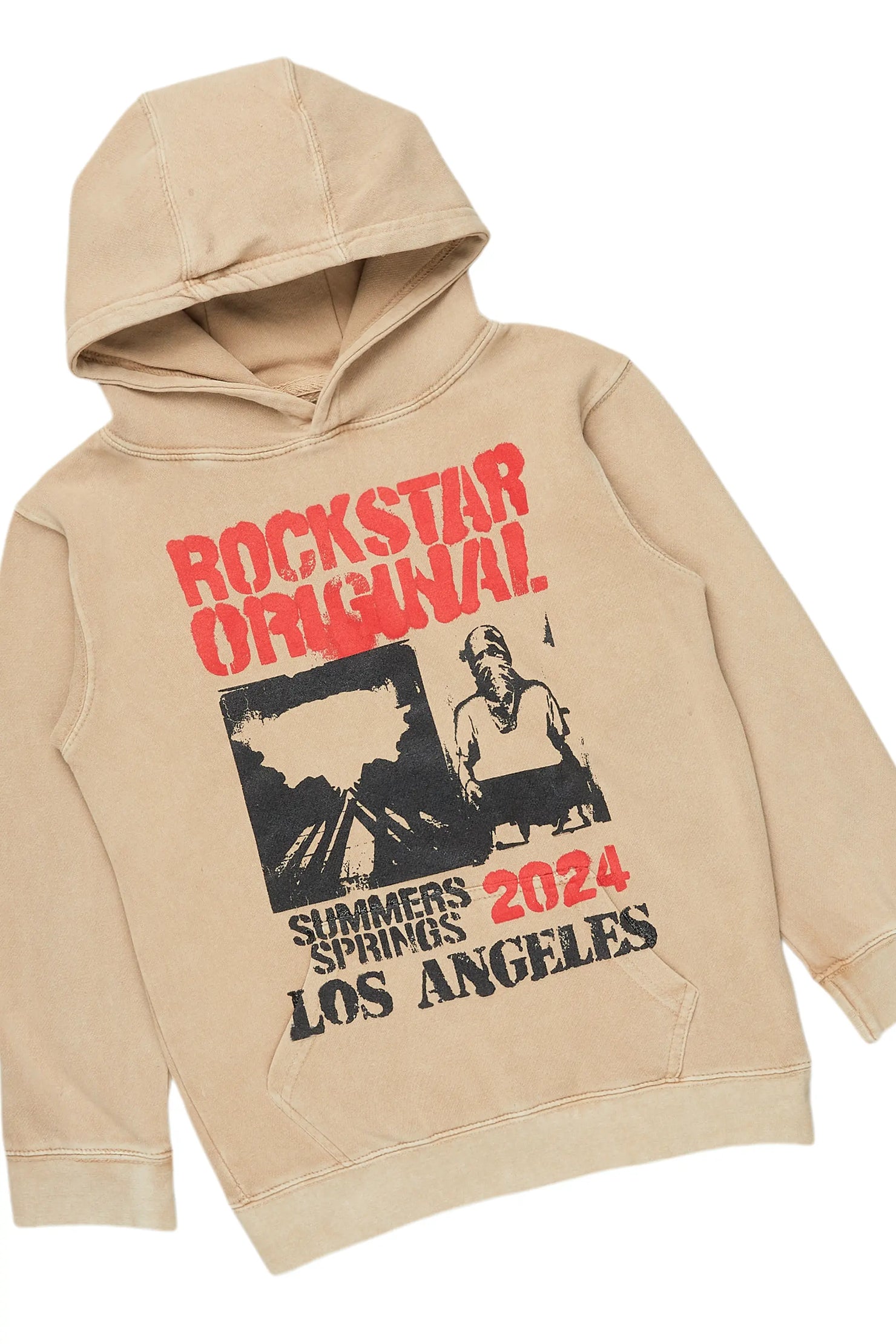 Boys Omer Vintage Beige/Blue Hoodie/Stacked Flare Jean Set