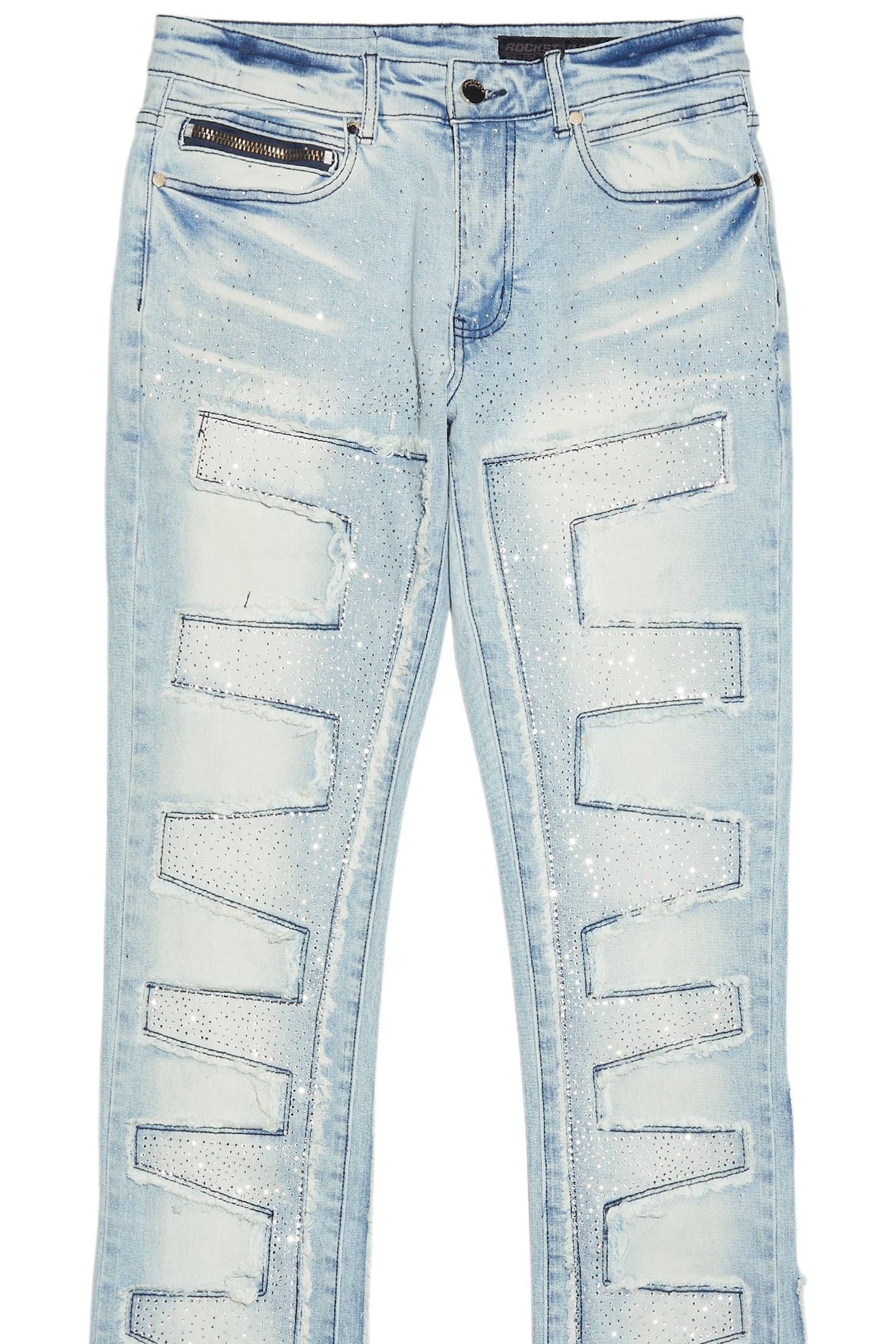 Shake Light Blue Rhinestone Stacked Flare Jean