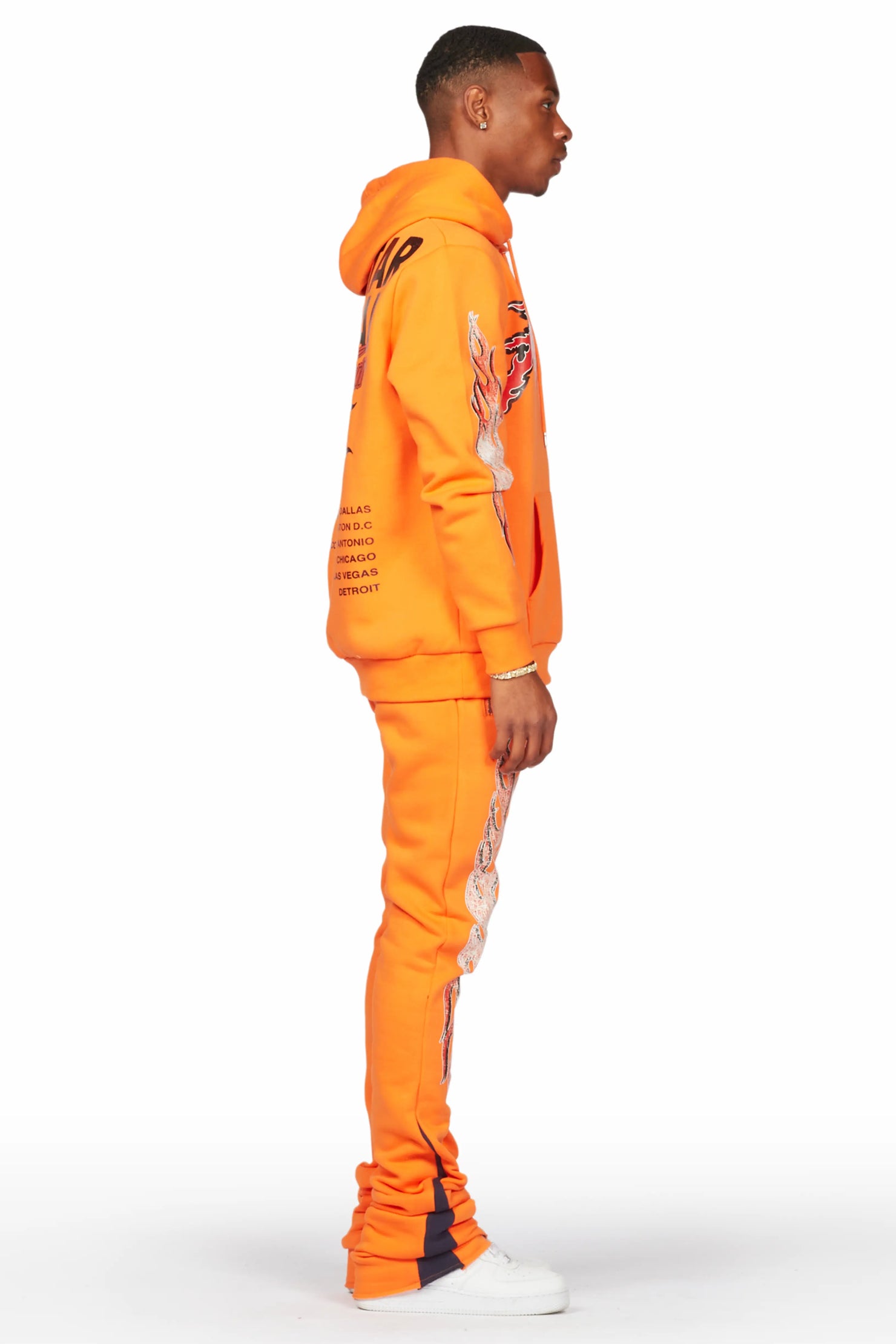Yash Orange Hoodie Stacked Flare Track Set