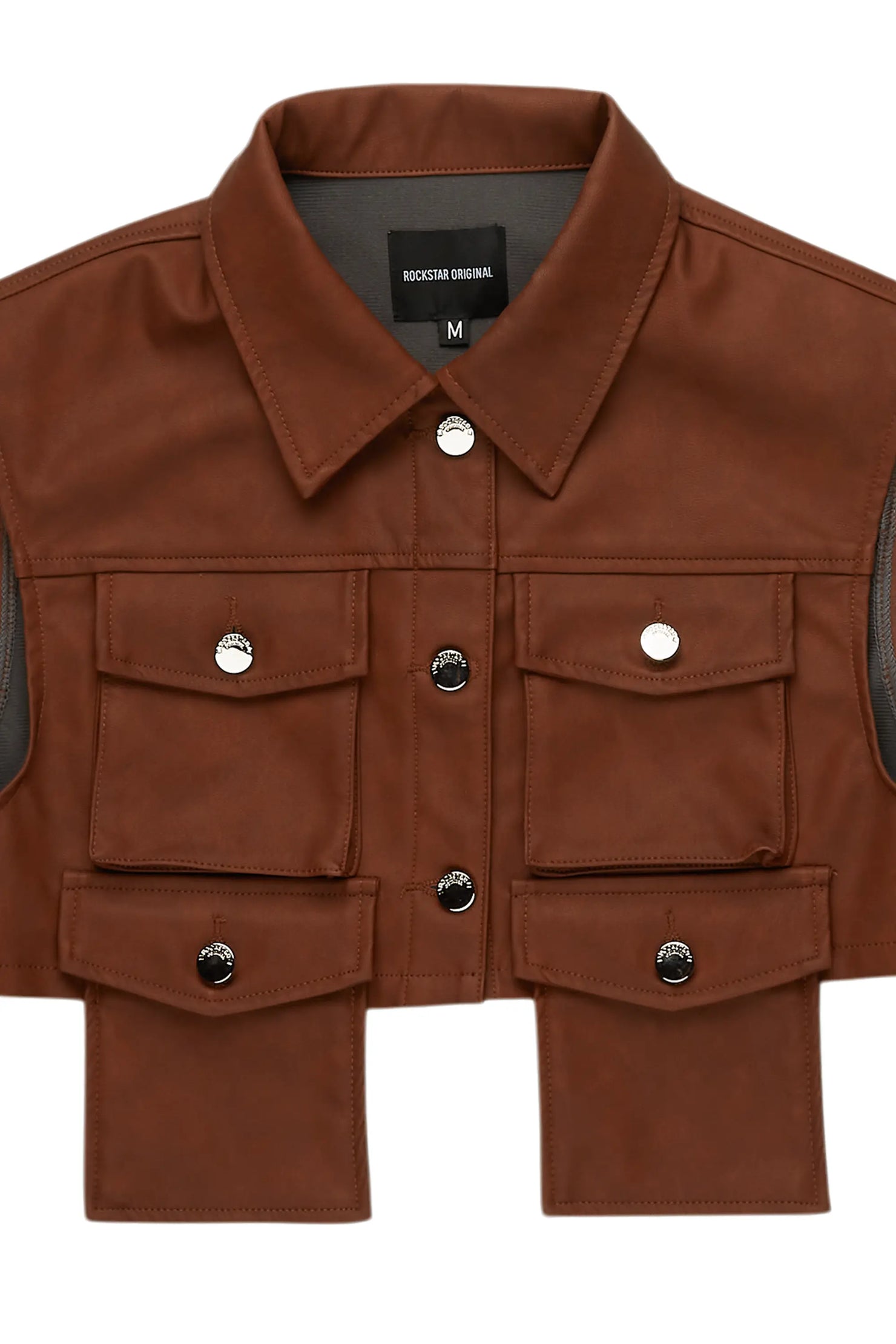 Kiedra Brown Cargo Faux Leather Vest