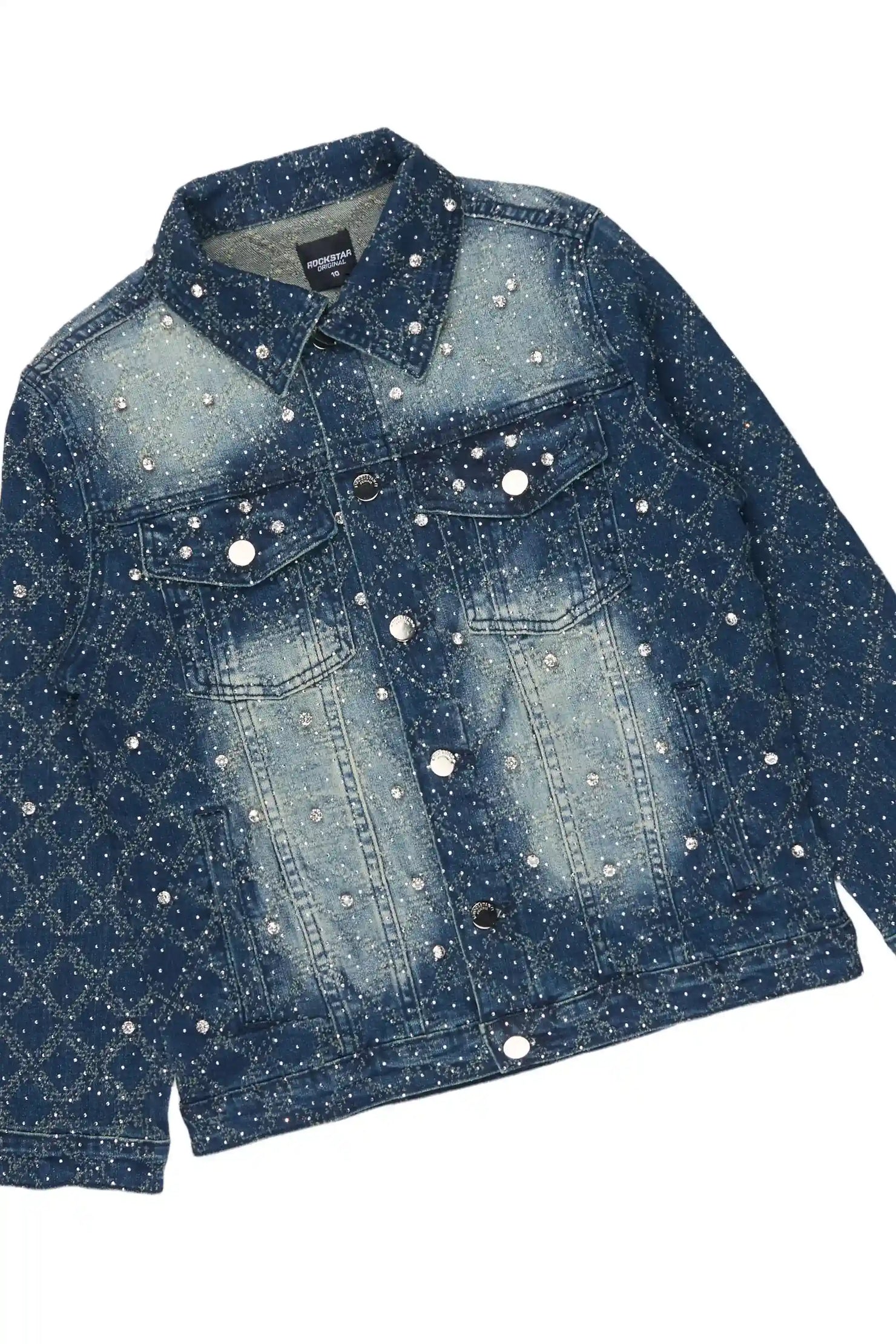 Girls Sareka Dark Wash Rhinestone Denim Jacket/Jean Set