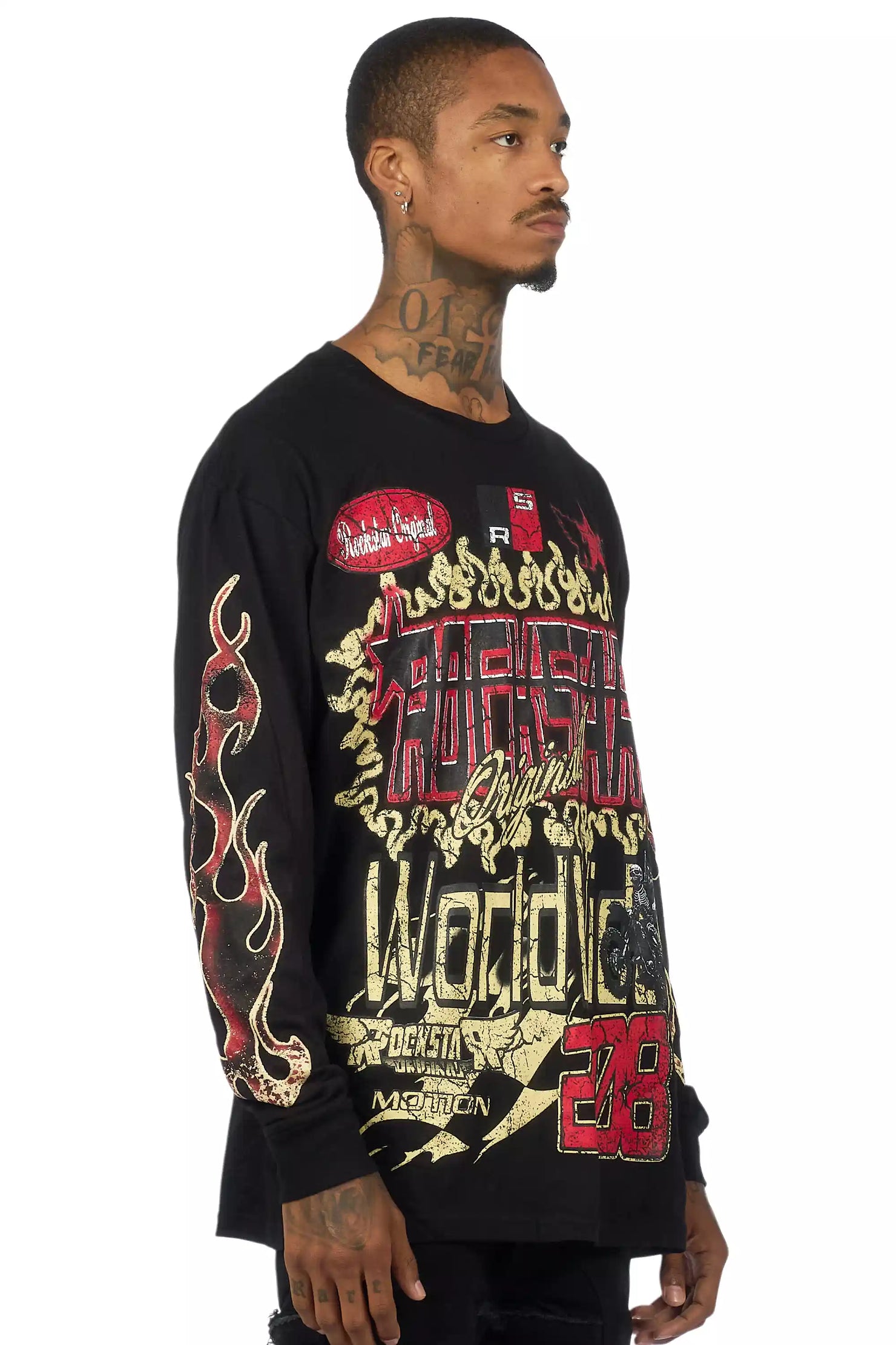 Deangelo Black/Red Long Sleeve Graphic T-Shirt