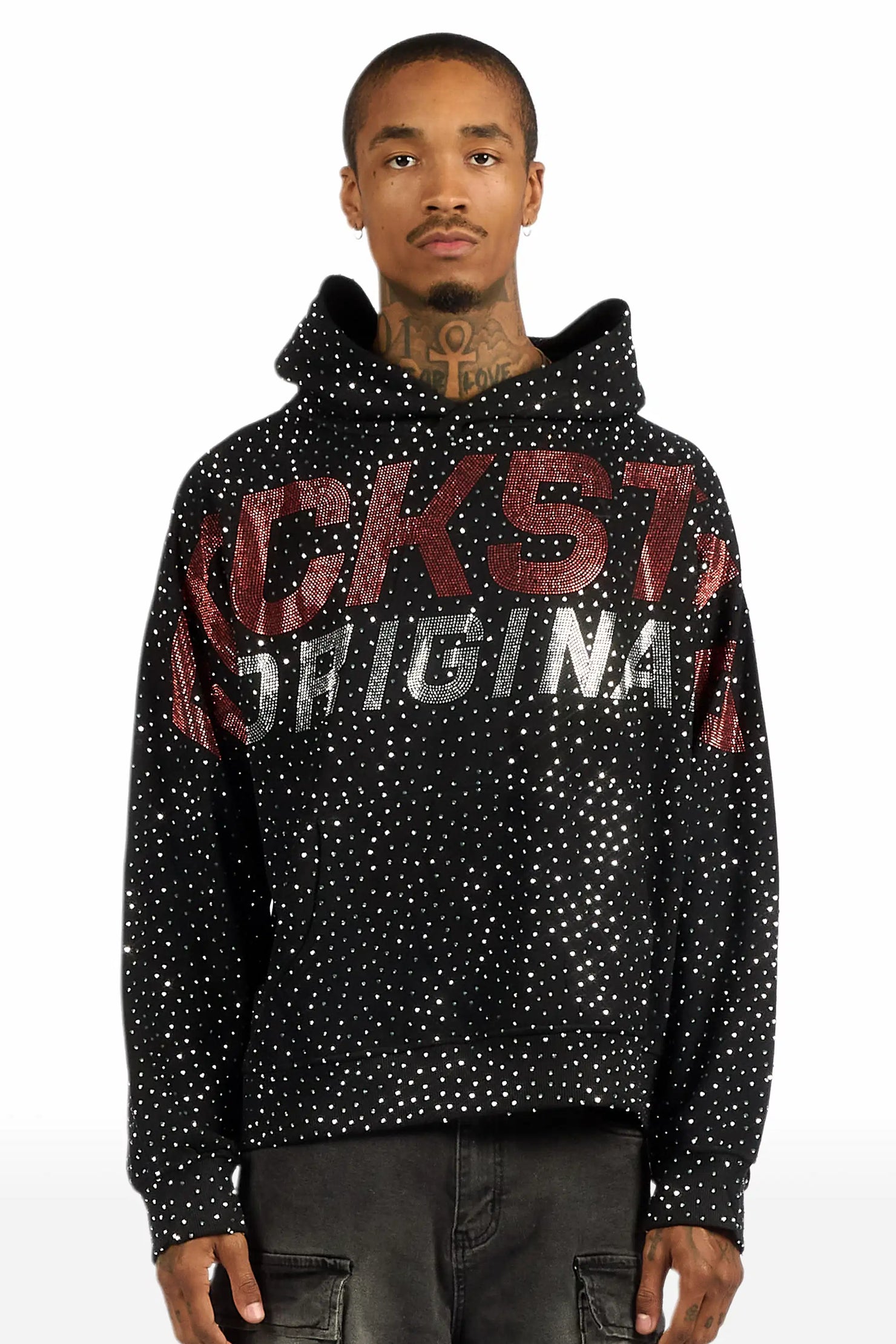 Iceout Black Rhinestone Oversized Hoodie