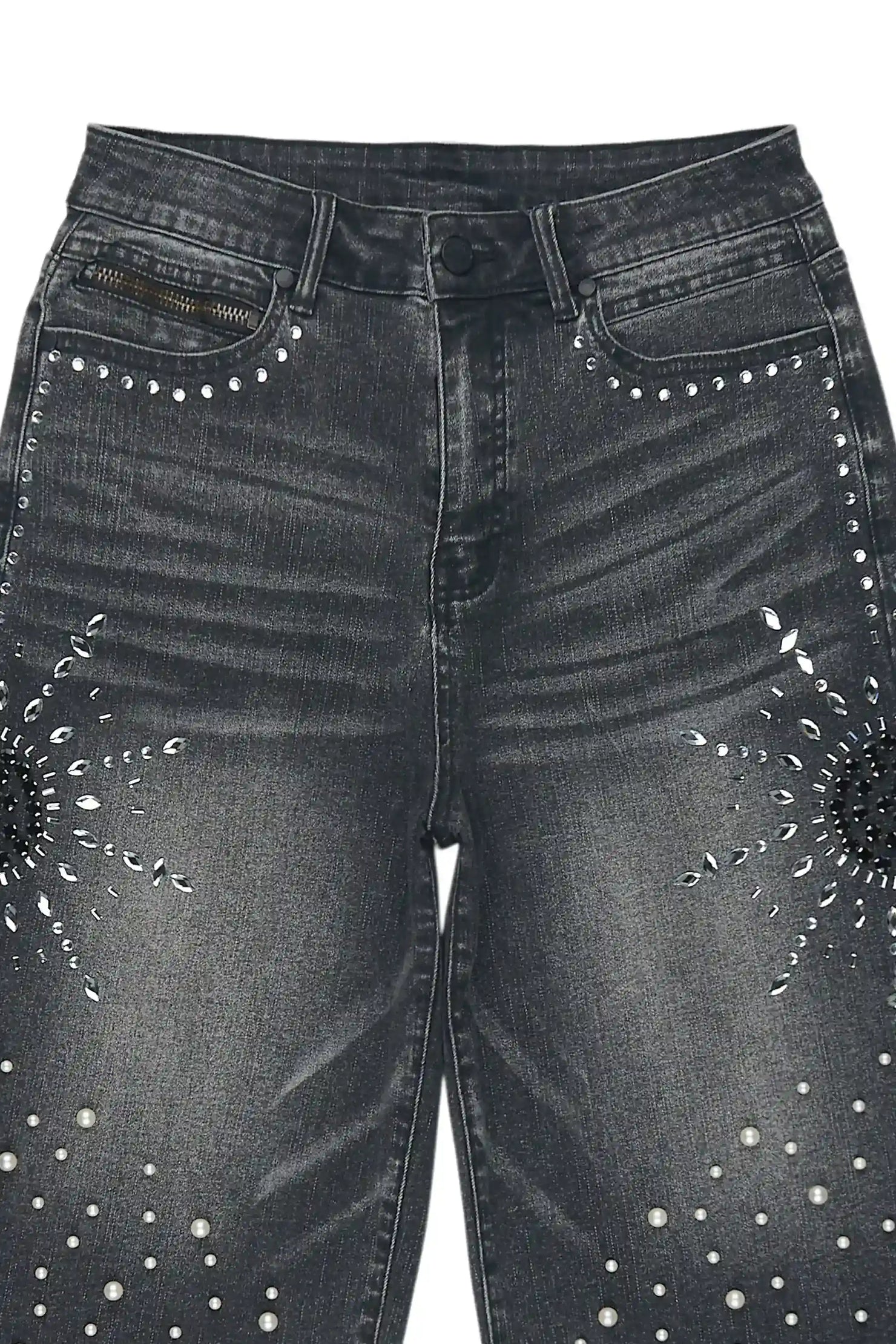 Tryst Black Rhinestone Denim Short