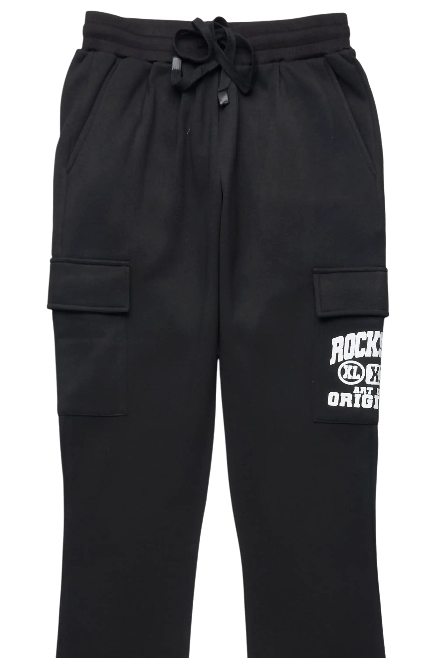 Elandira Black Cargo Stacked Track Pant