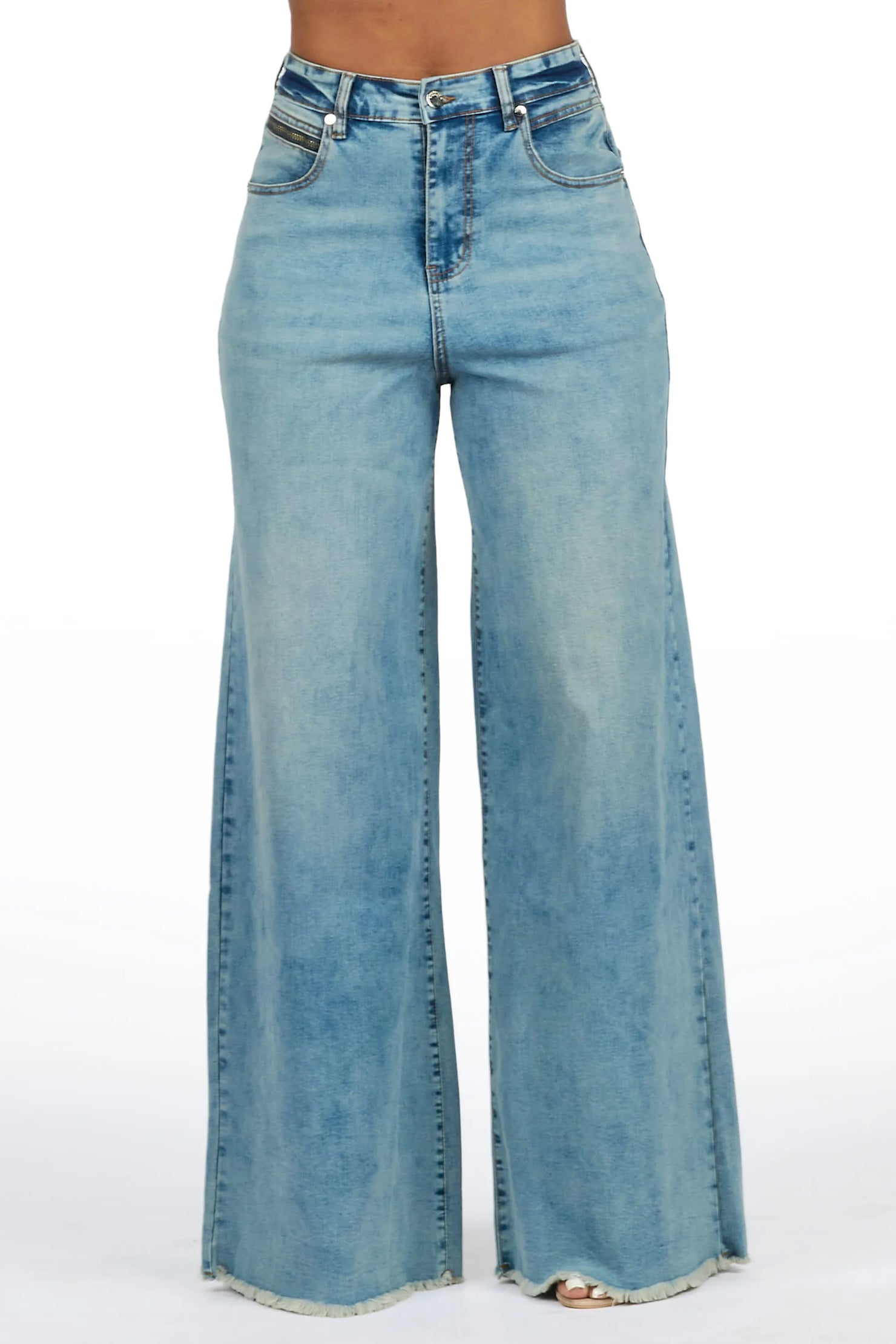 Cegaria Light Wash High Rise Elastic Back Stretch Baggy Jean