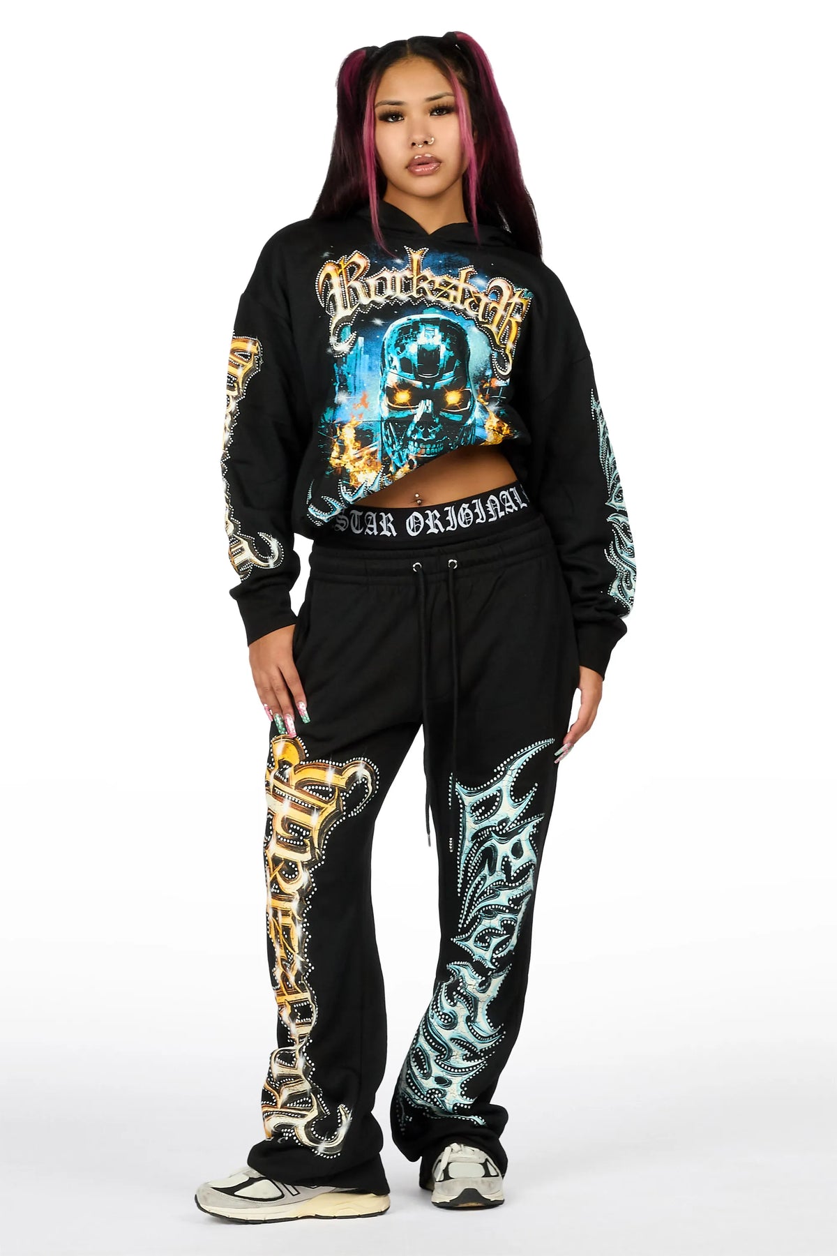 Tawny Black Graphic Baggy Fit Track Set