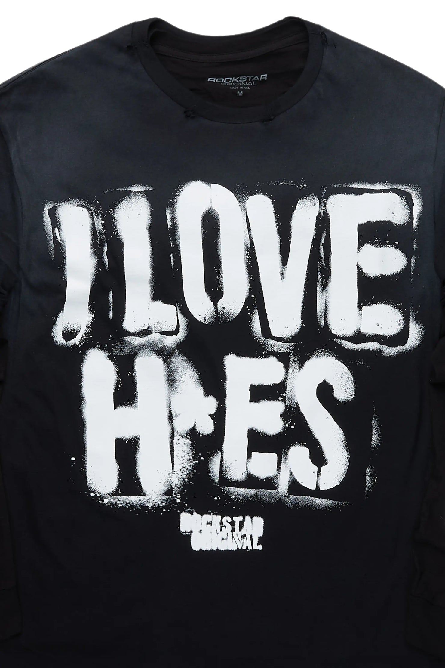 Tanasya Black Double Layer Graphic T-Shirt