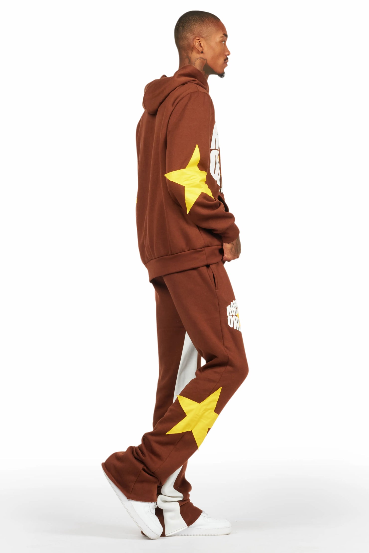 States Brown Baggy Stacked Hoodie Track Set