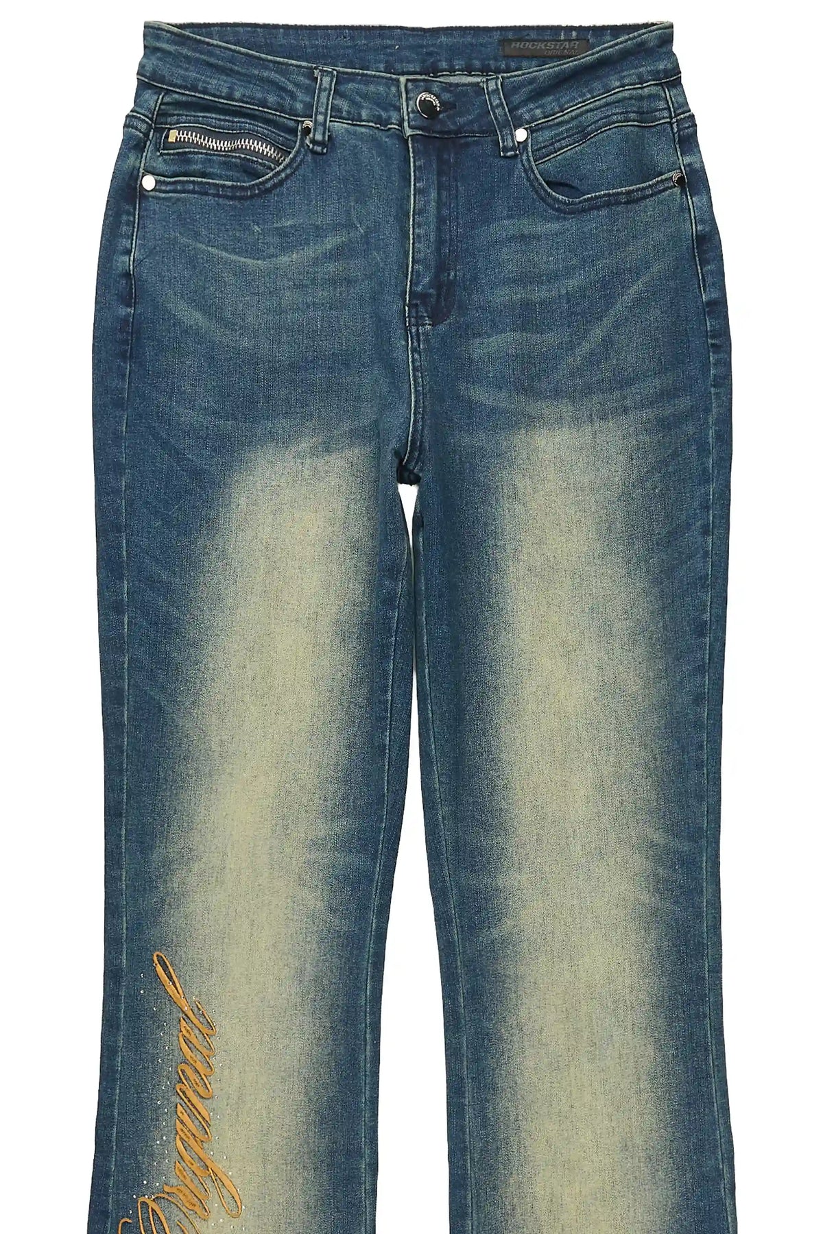 Calisa Tint Rhinestone Stacked Flare Jean
