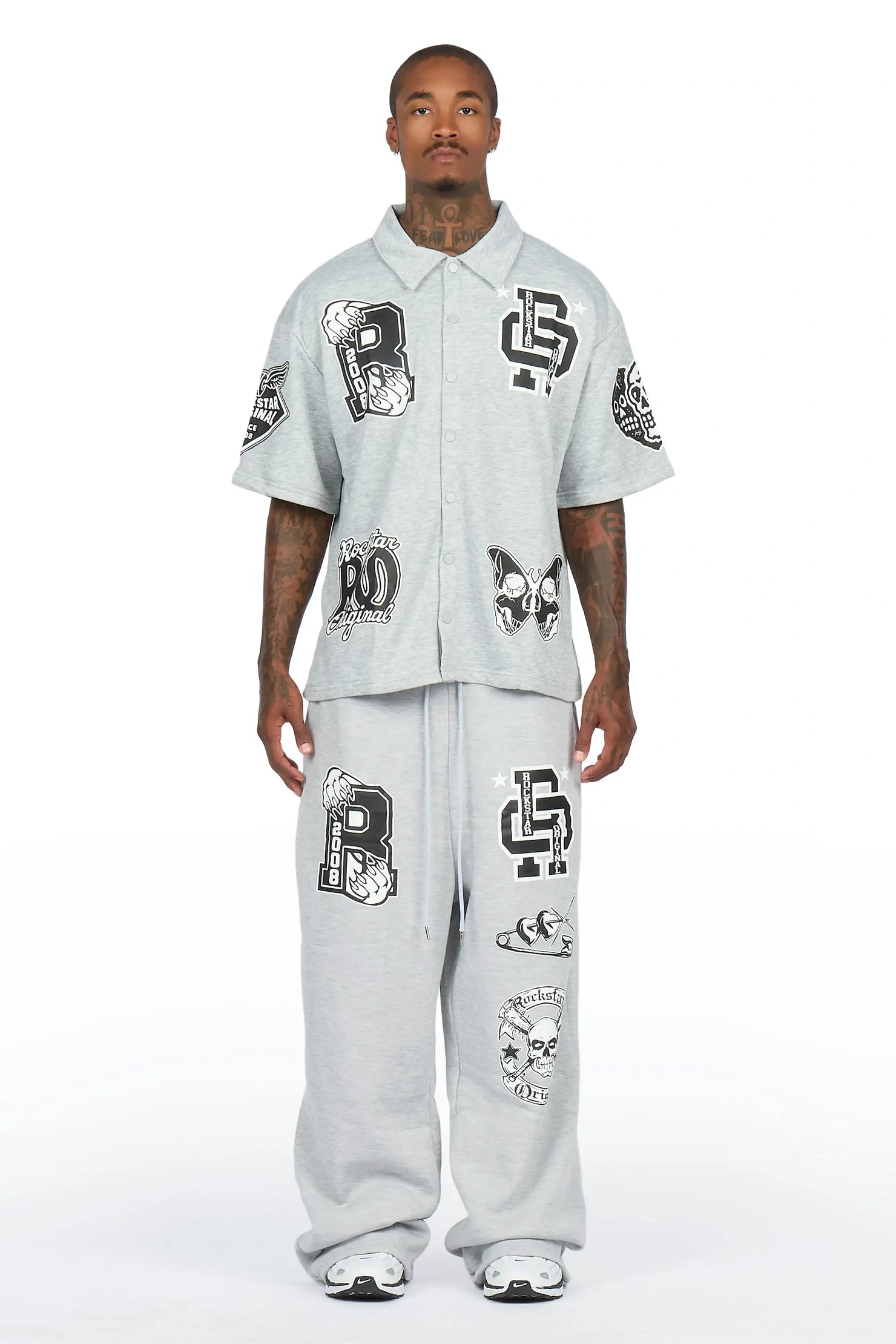 Igor Heather Grey Crop Boxy Shirt/Fleece Baggy Track Set