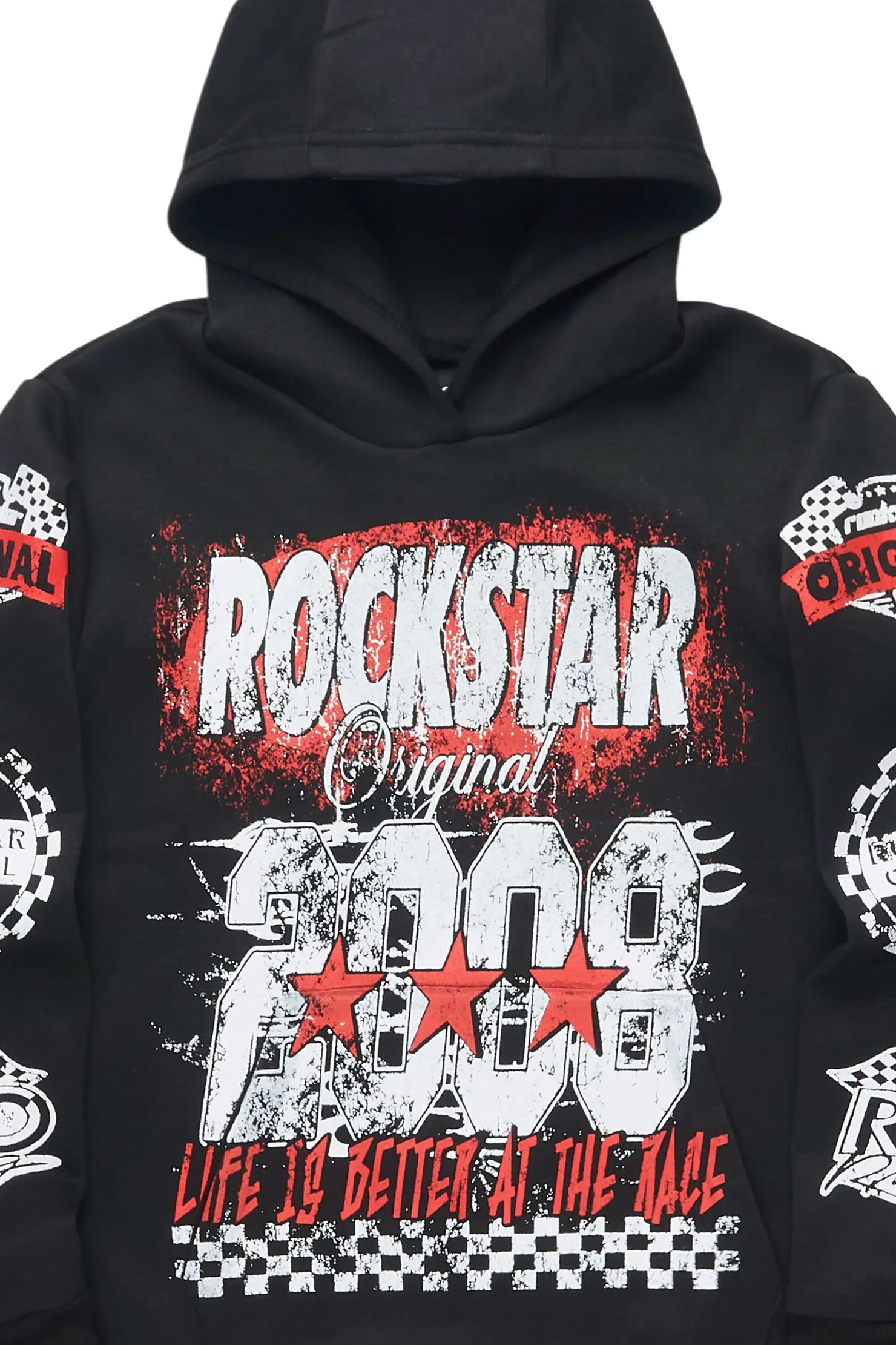 Boys Racing Grunge Black Graphic Hoodie
