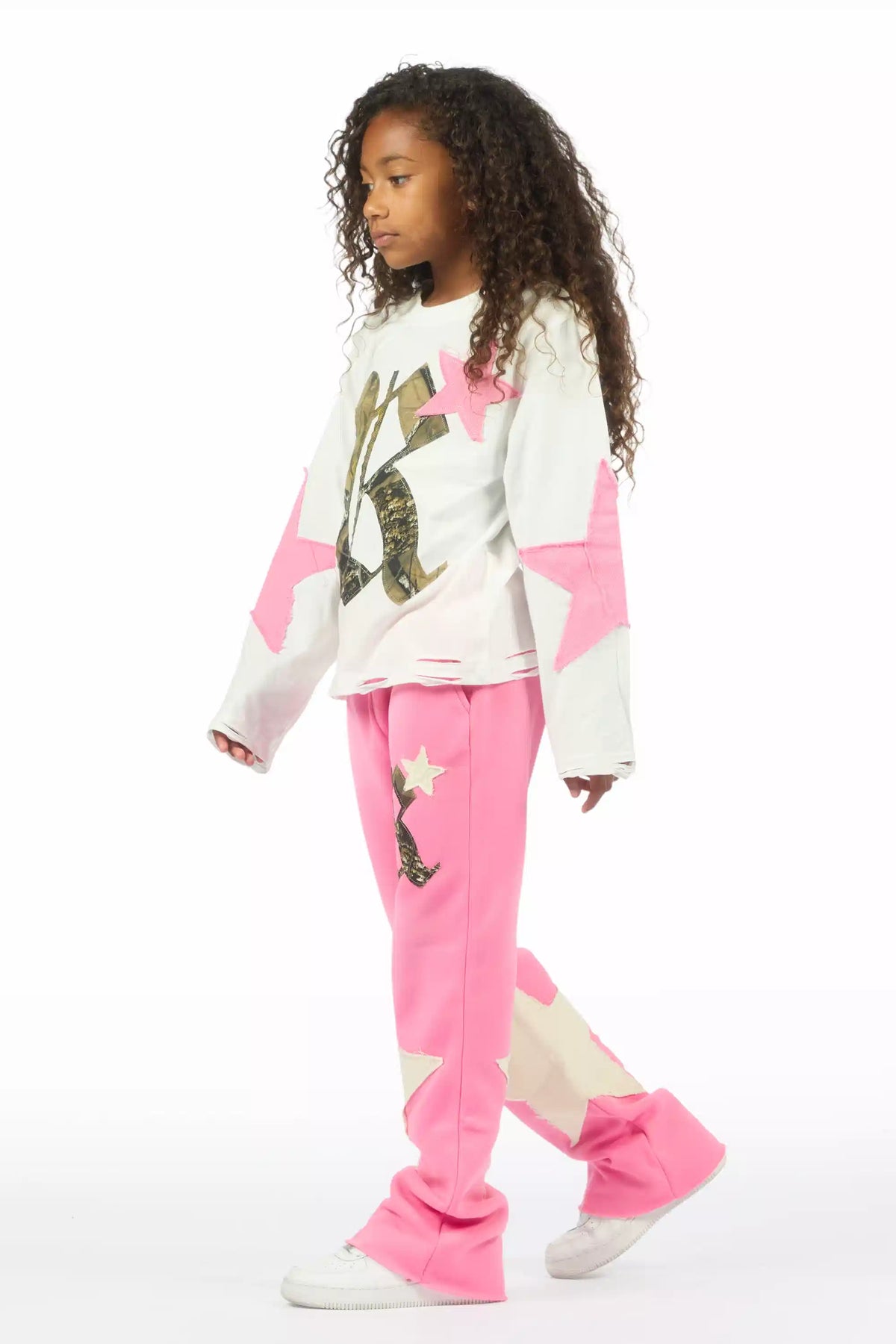 Girls Delgera White/Pink Long Sleeve T-Shirt Track Set