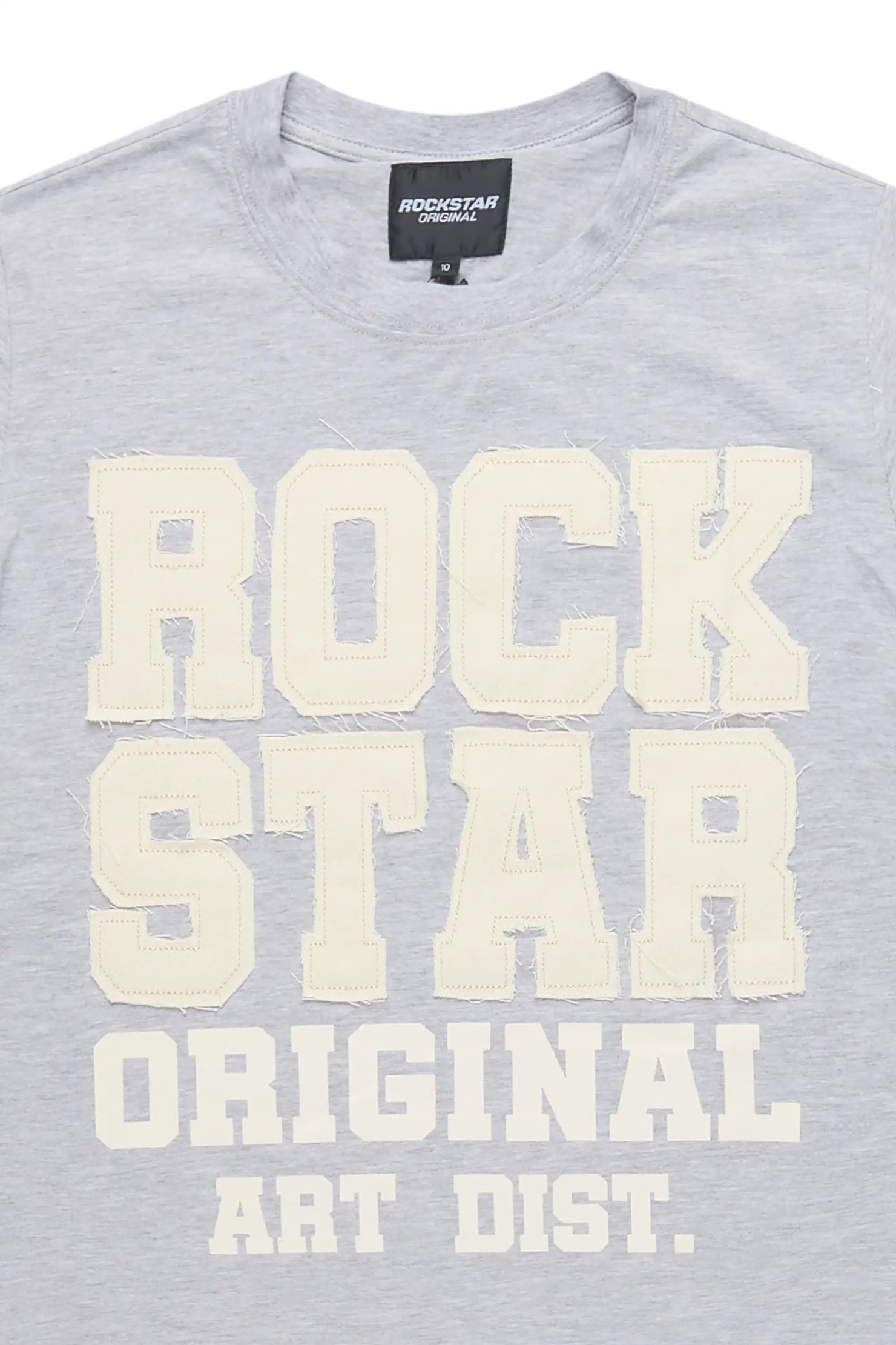 Boys Yulian Heather Grey Patch Stitched Graphic T-Shirt