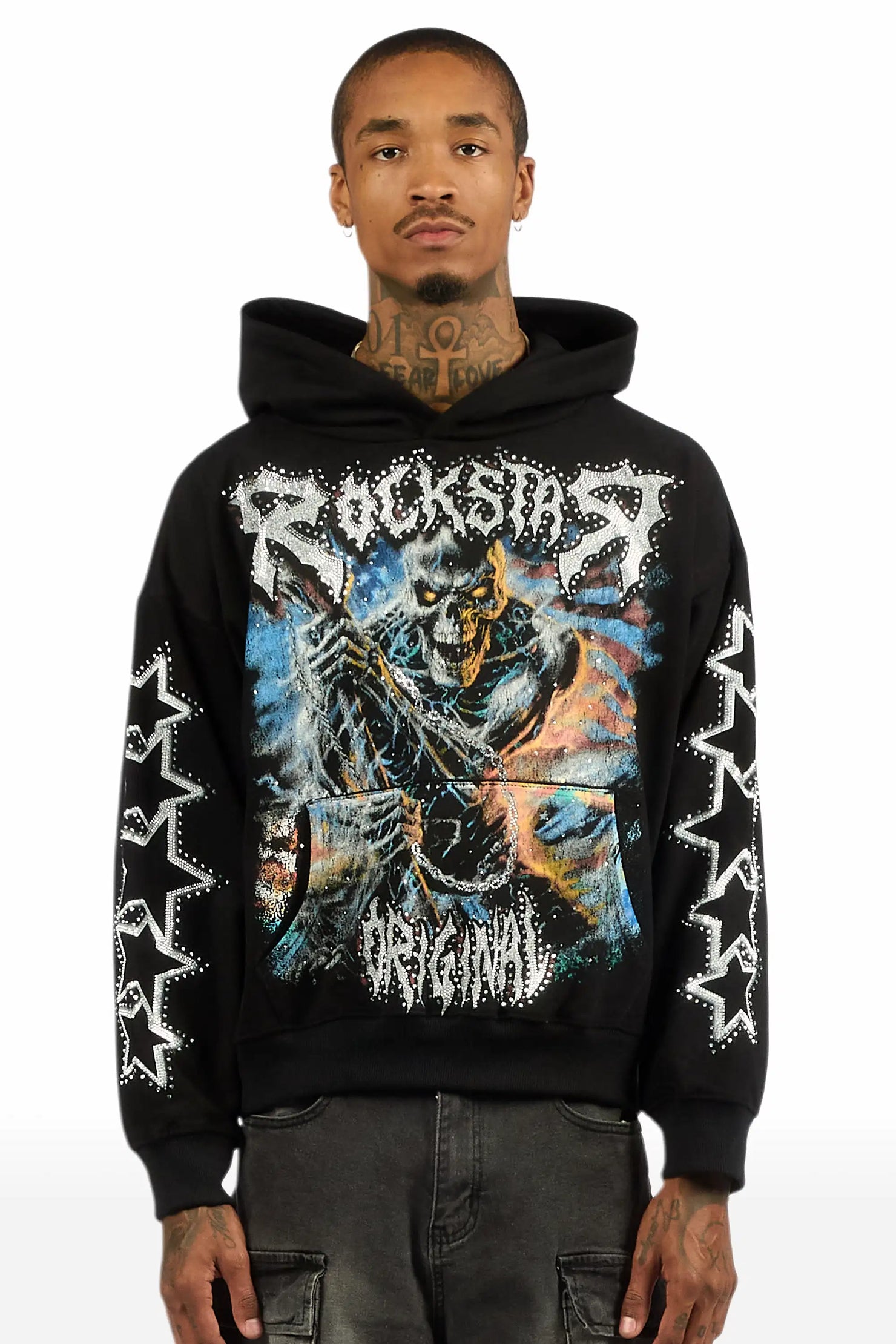 Krio Black Rhinestone Oversized Hoodie