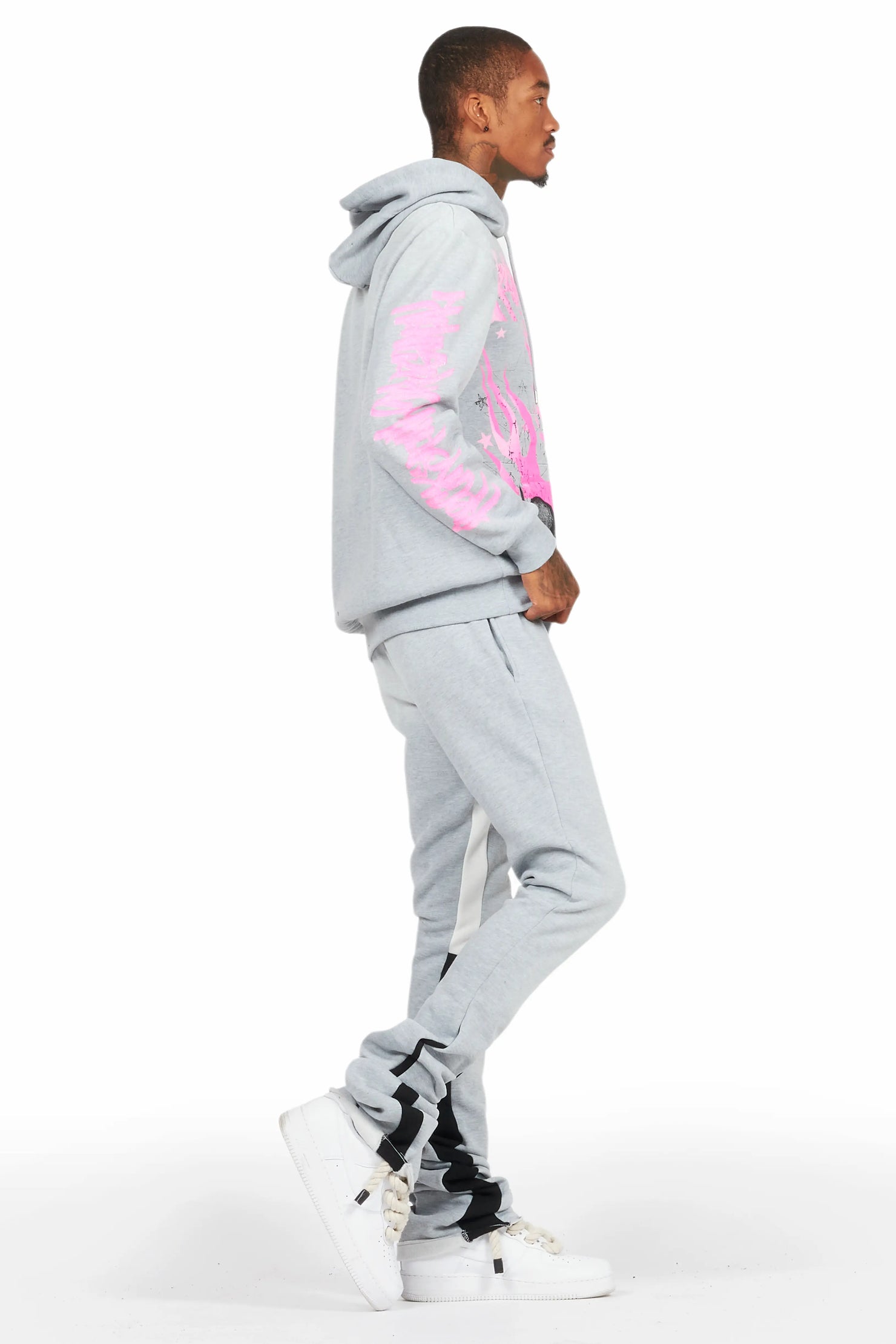 Anneso Heather Grey Super Stacked Hoodie Track Set