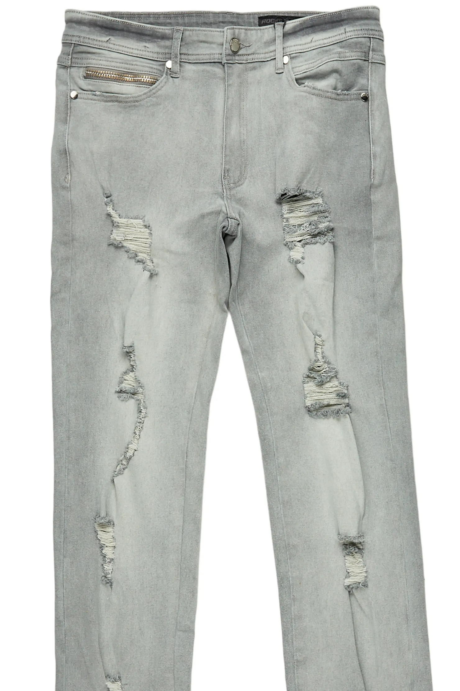 Ezio Light Grey Stacked Flare Jean
