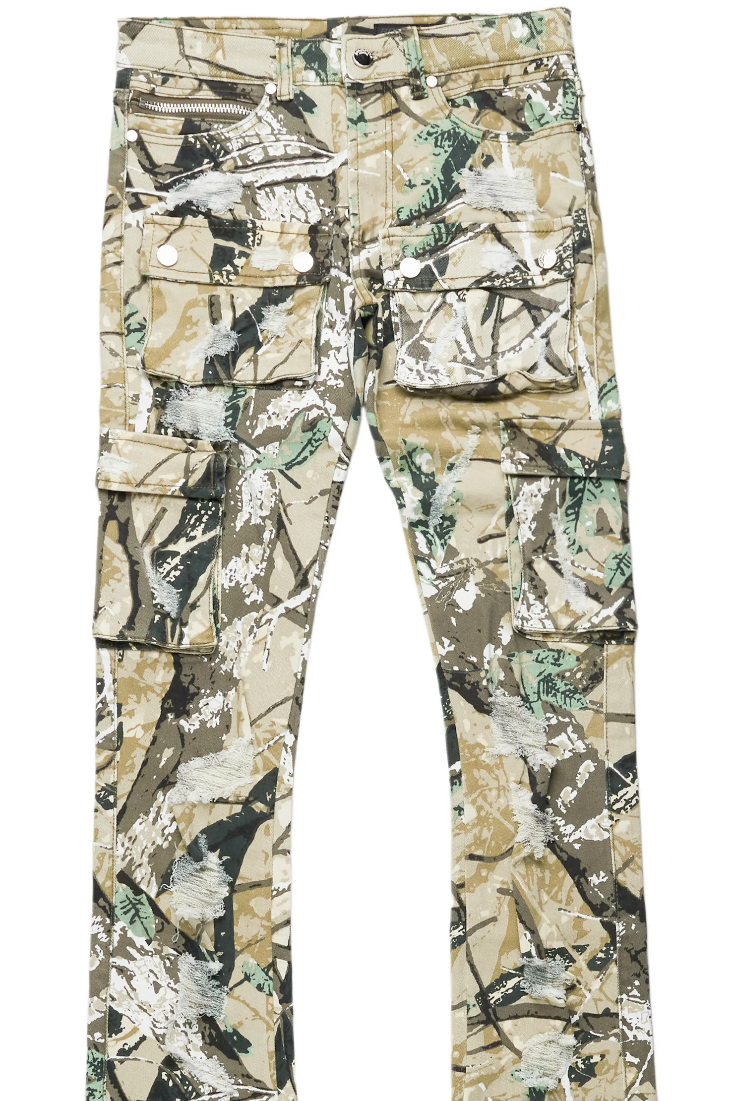 Zaire Tree Camo Cargo Super Stacked Flare Jean