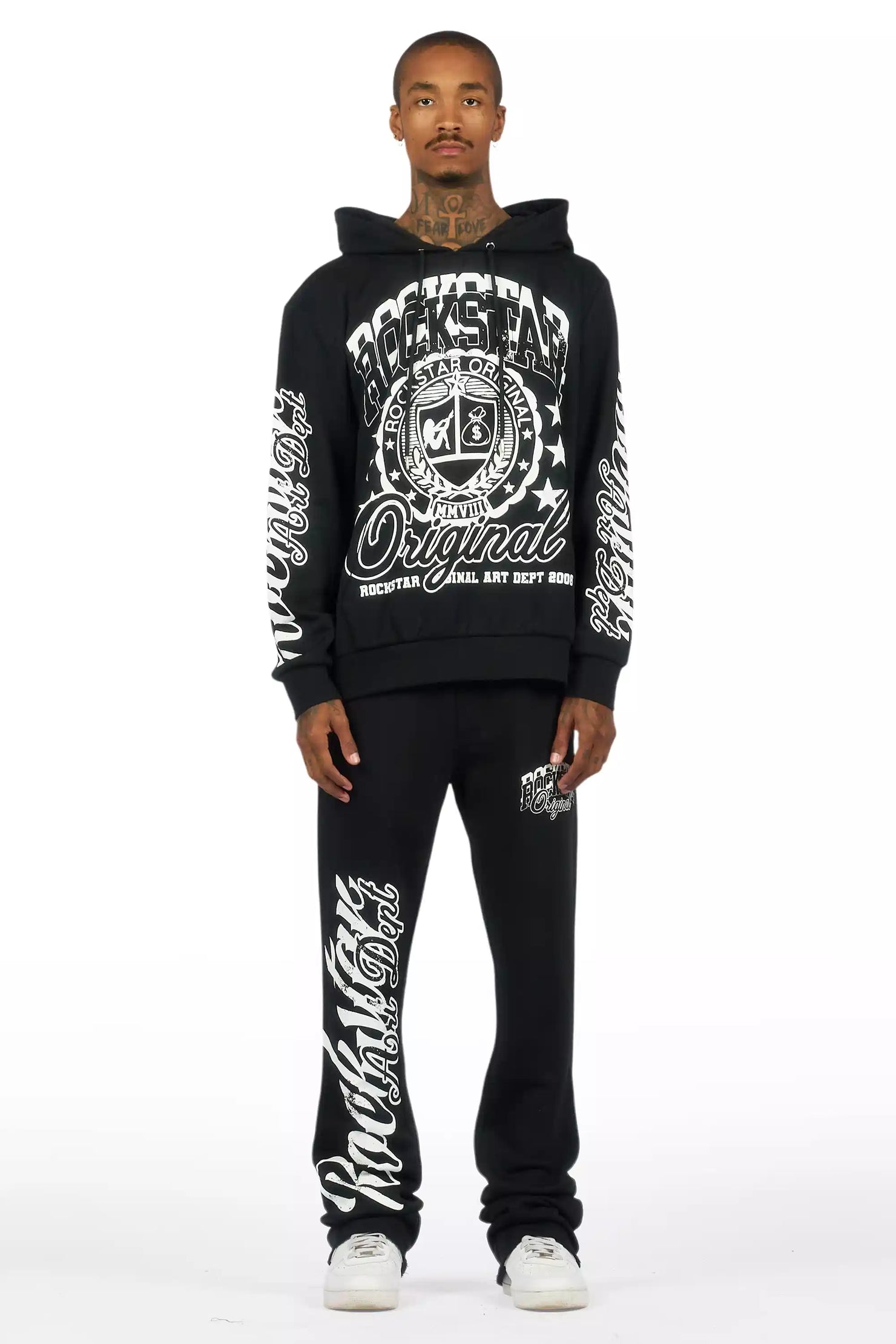 Blazon Black Hoodie/Stacked Pant Track Set