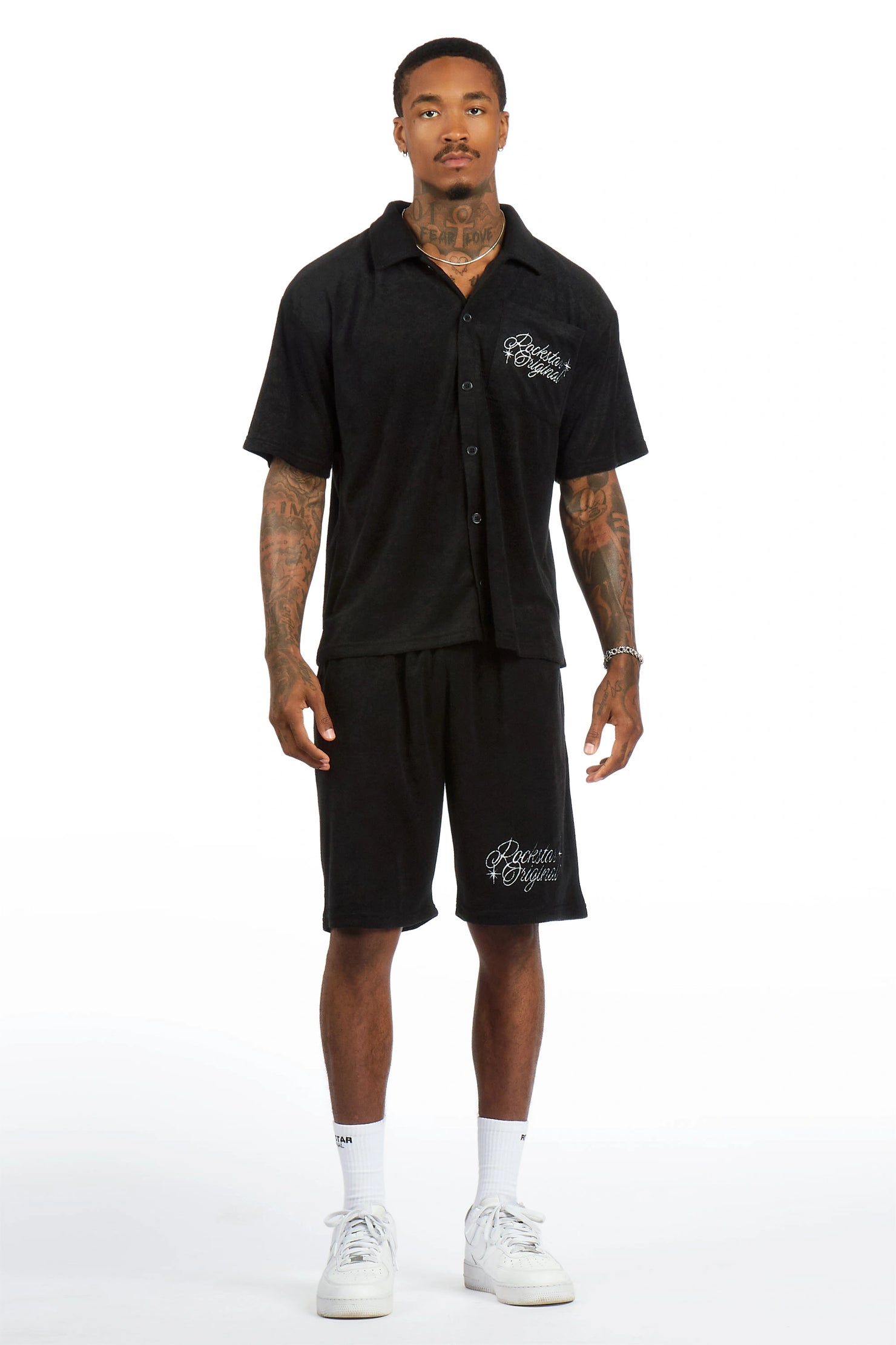Hirsh Black Button Down Shirt/Short Set