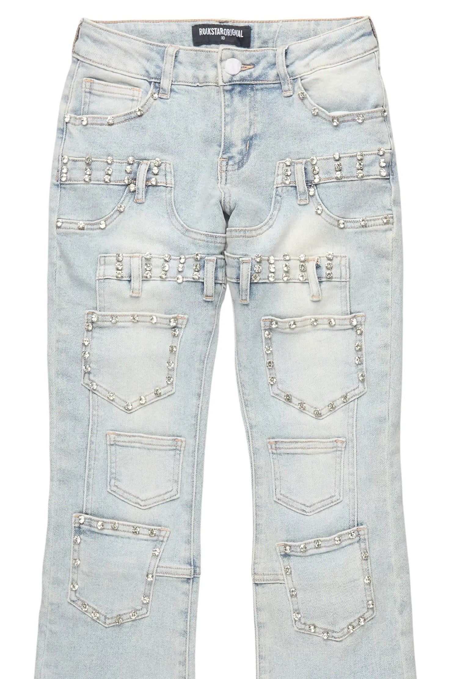 Girls Vicky Light Wash Rhinestone Stacked Jean