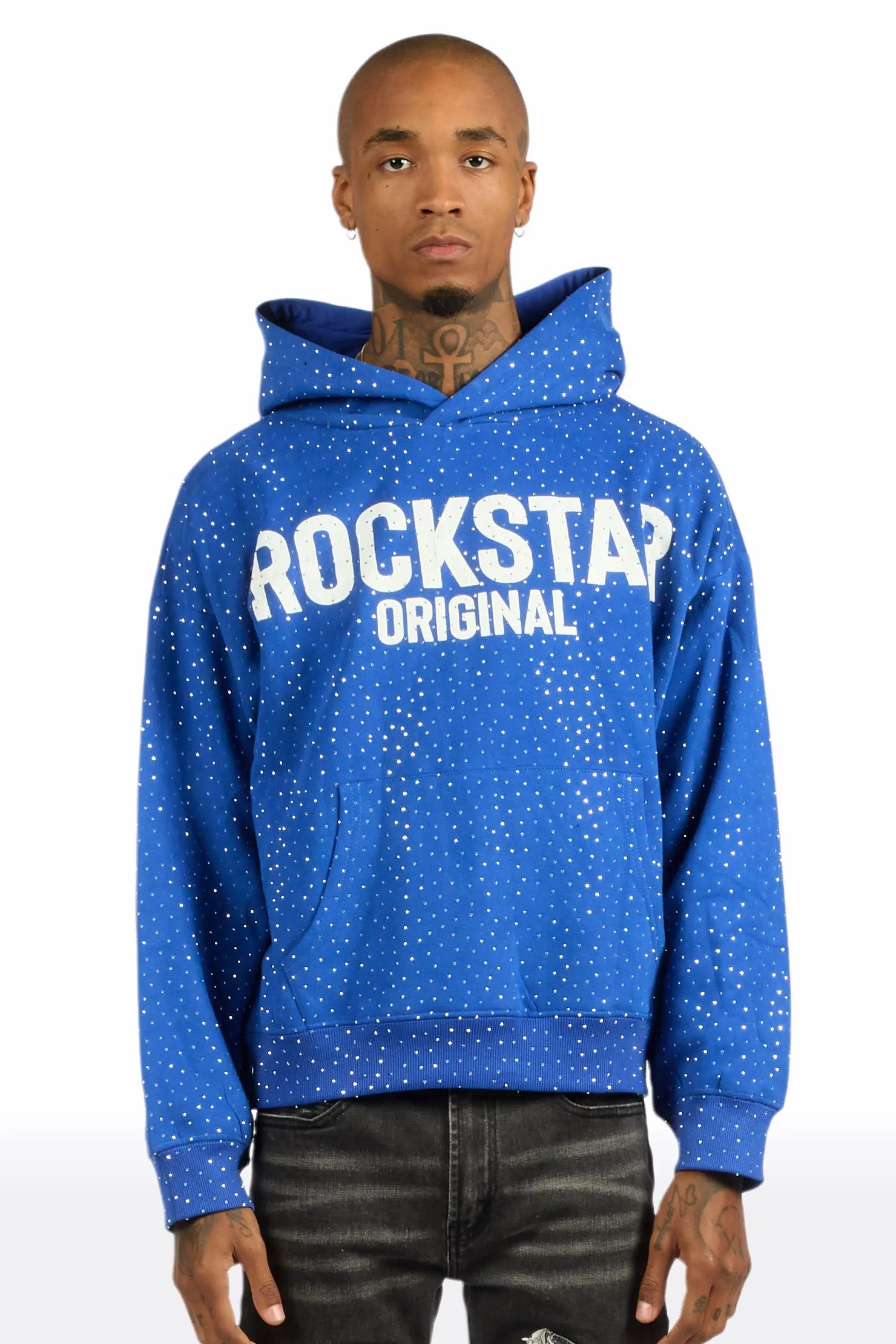 Crystiq Royal/White Rhinestone Oversized Hoodie