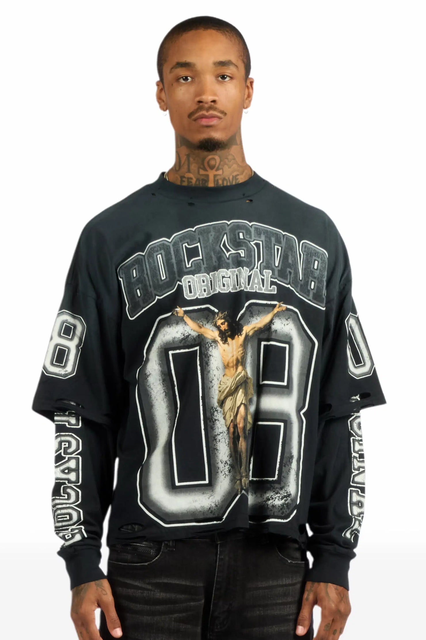 Fields Black/Grey Double Layer Long Sleeve Graphic T-Shirt