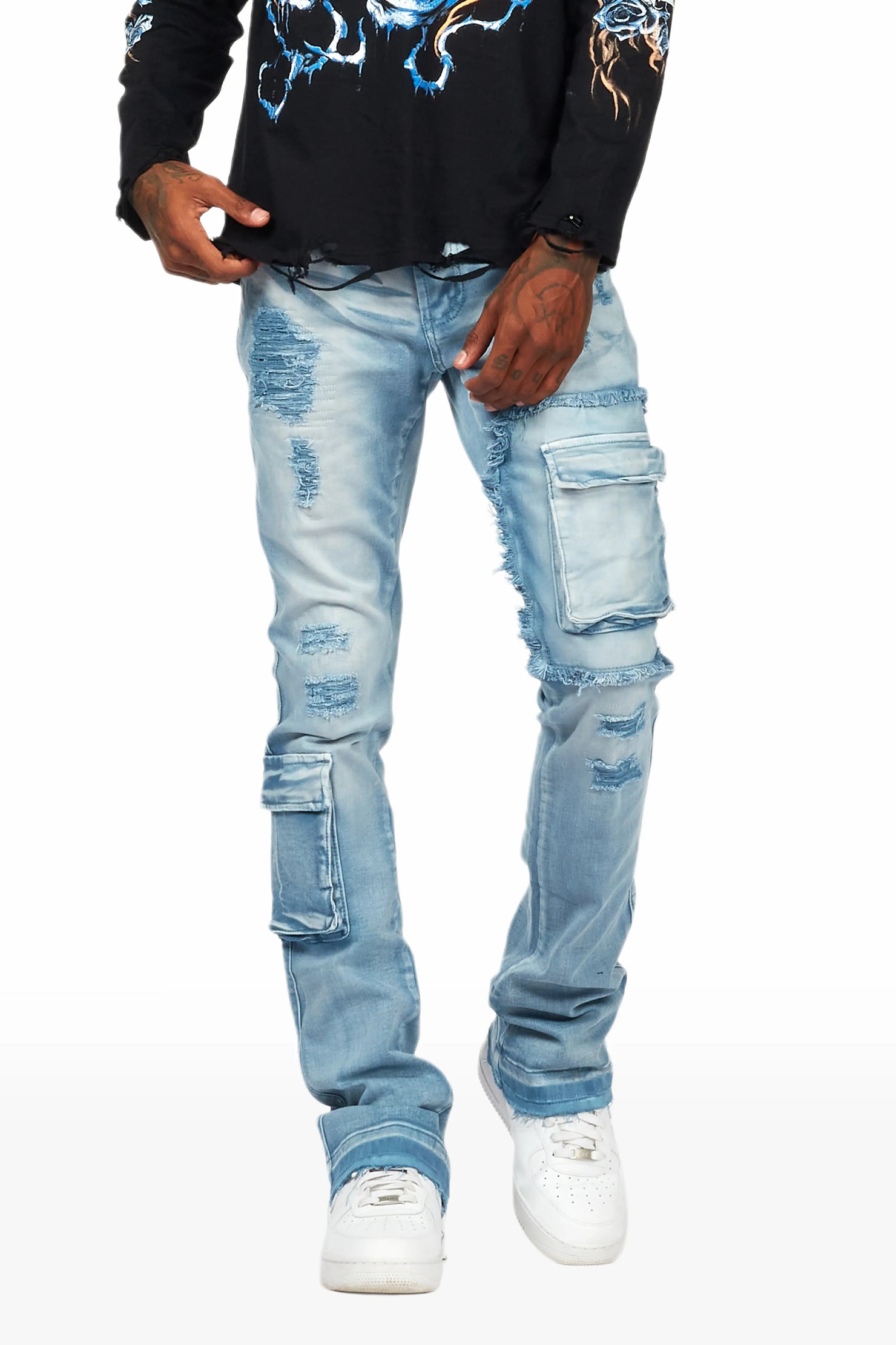 Zaxton Blue Stacked Flare Jean