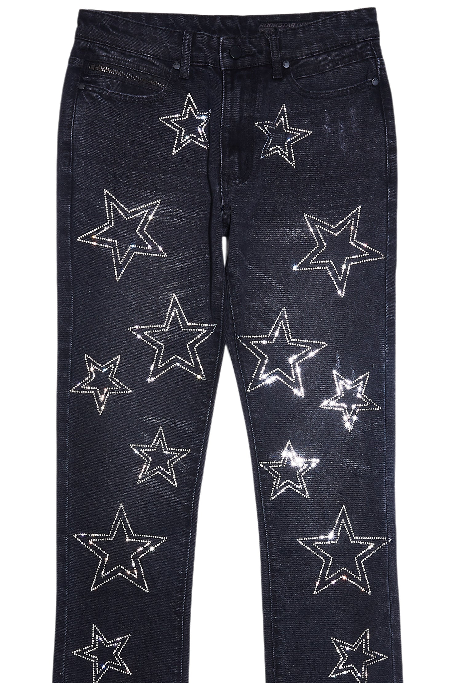 Kama Dark Grey Rhinestone Stacked Flare Jean