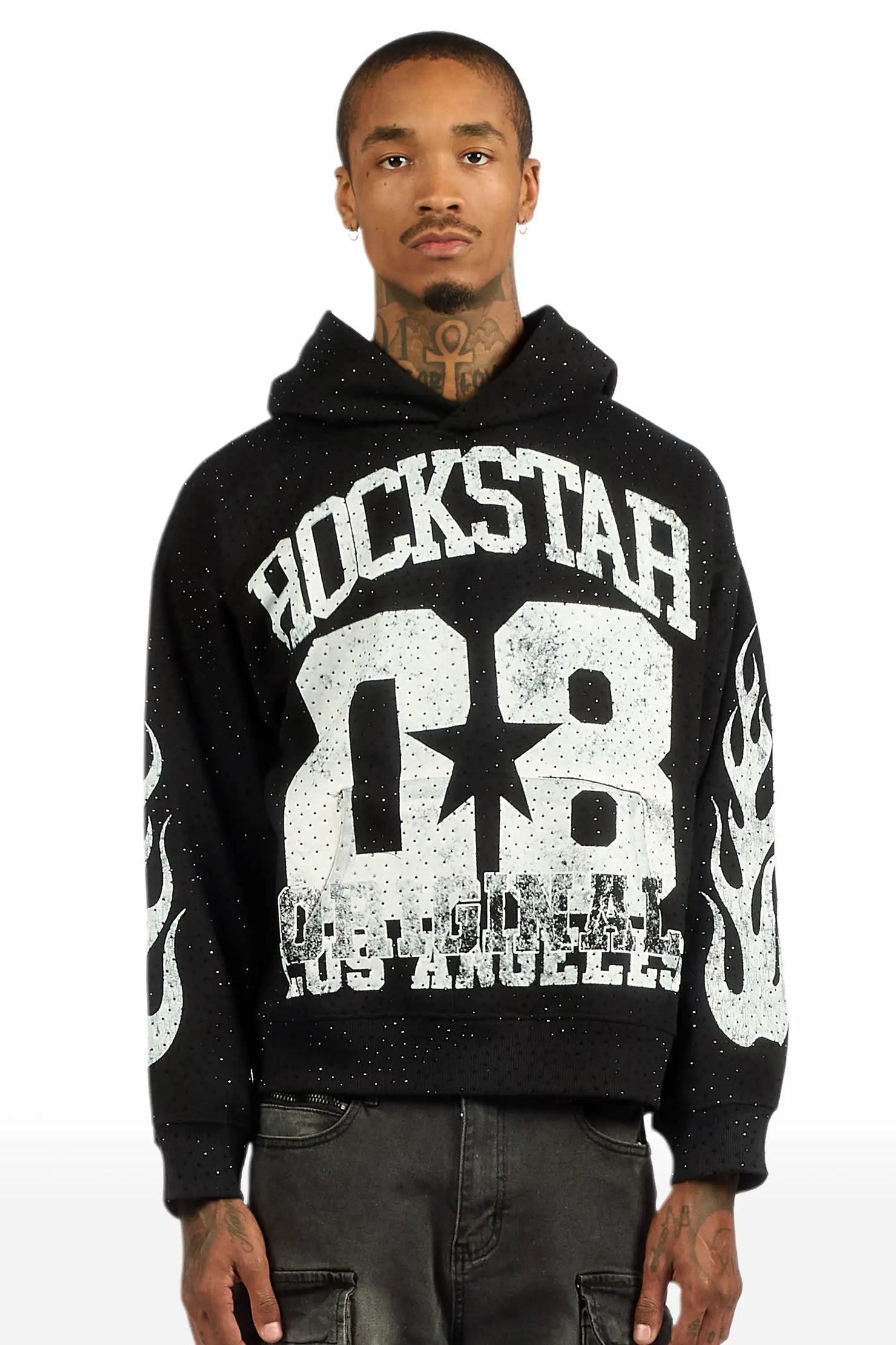 Flamur Black Rhinestone Oversized Hoodie