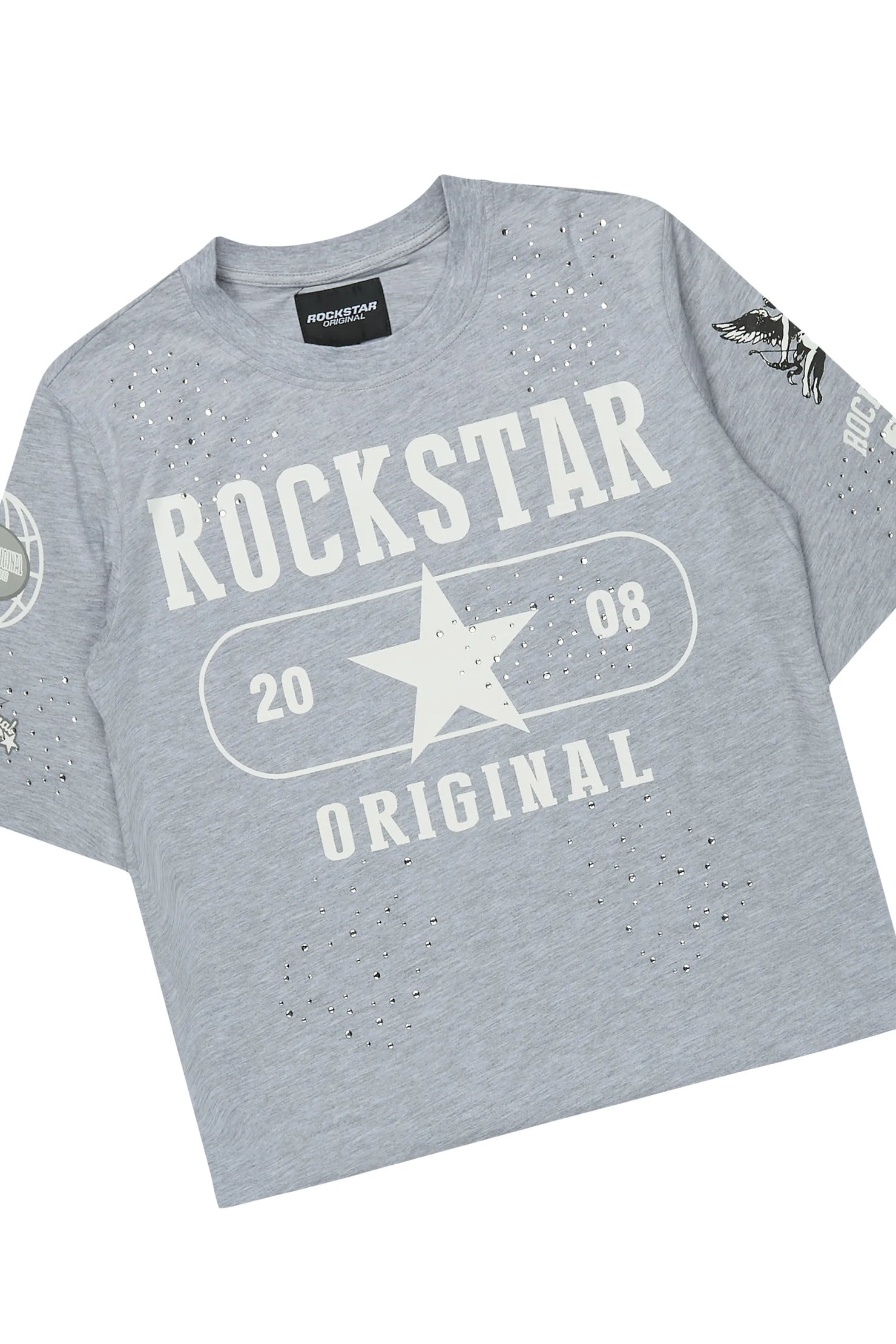 Boys Gutta Grey Rhinestone Boxy T-Shirt/Short Set