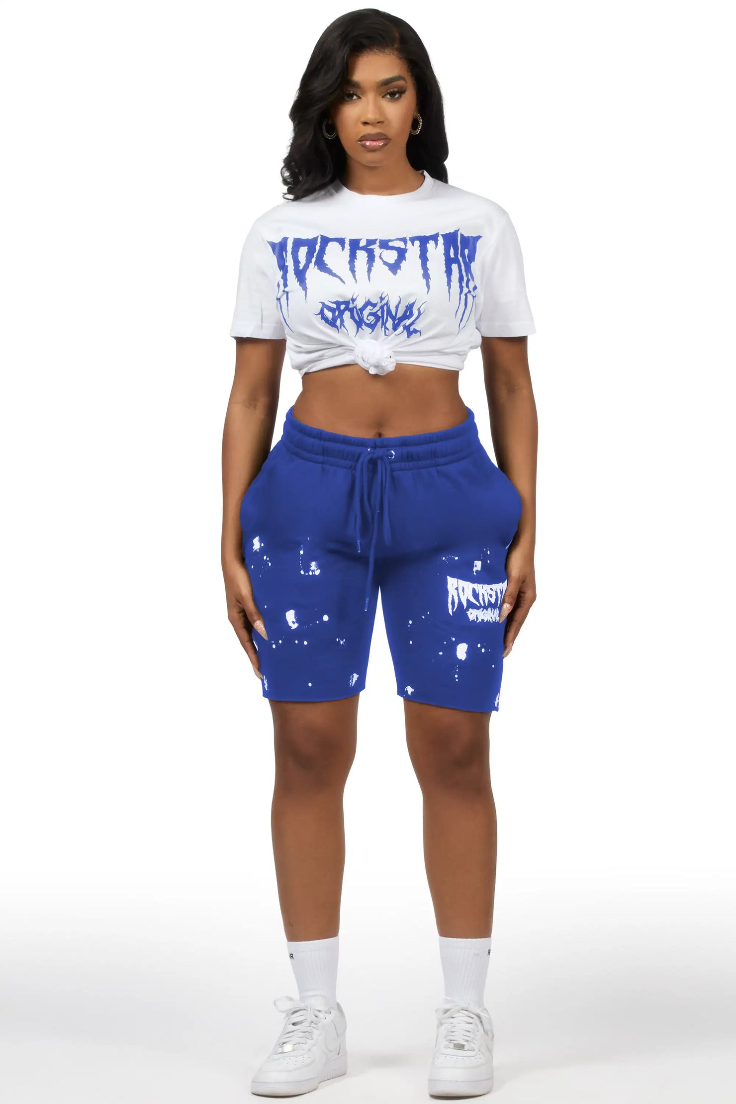 Dayasia White/Royal Blue T-Shirt Short Set