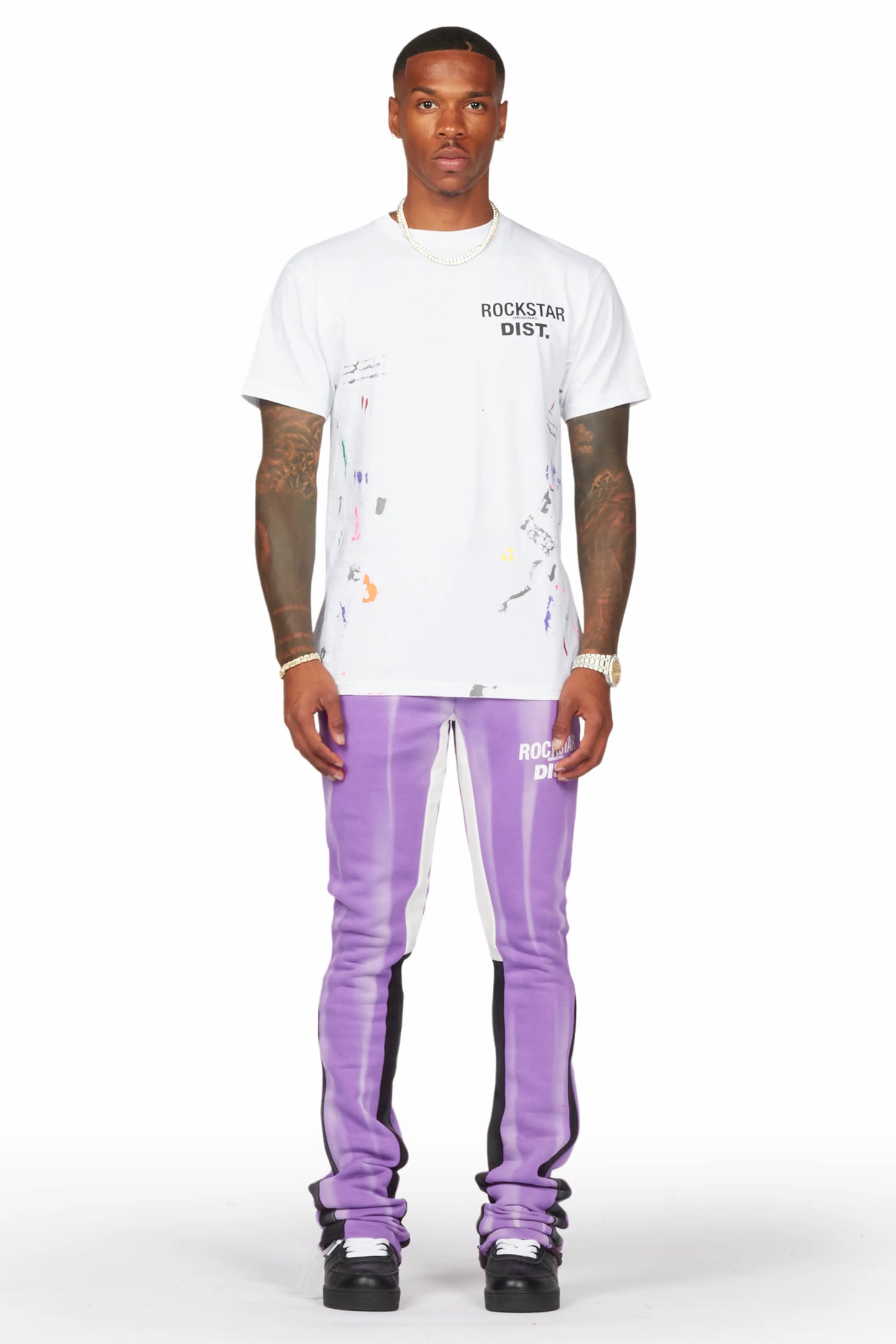 Firoz Purple Graphic Stacked Flare Pant