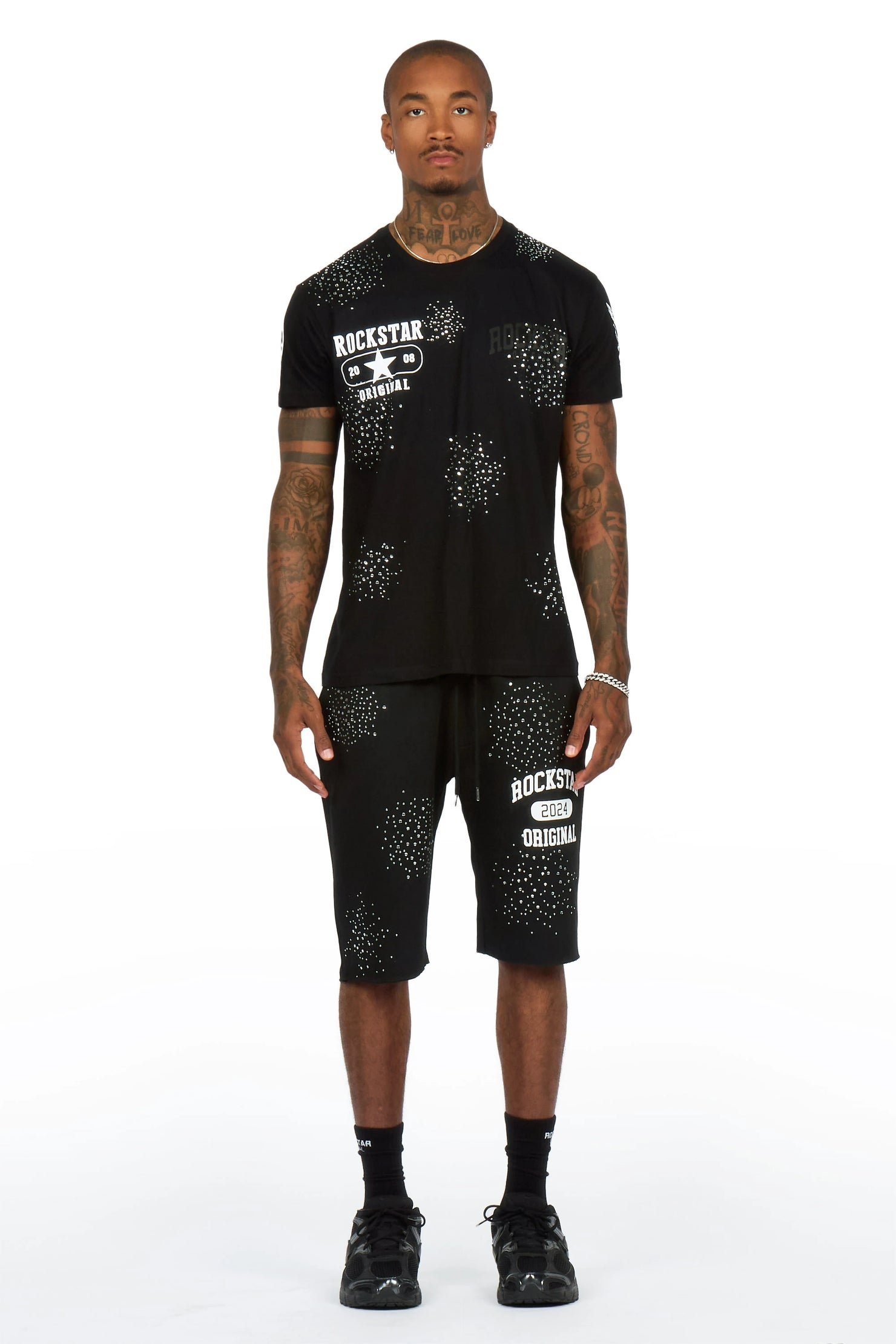 Gutta 2.0 Black/Black Rhinestone T-Shirt/Short Set