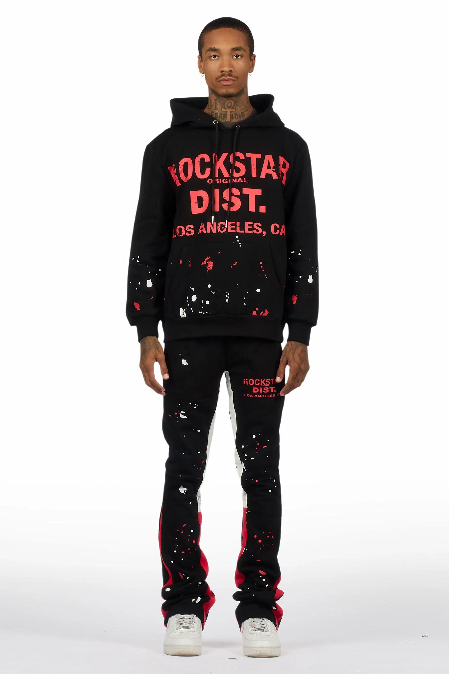 Scottie Black/Red Paint Splatter Hoodie/Stacked Flare Pant Set