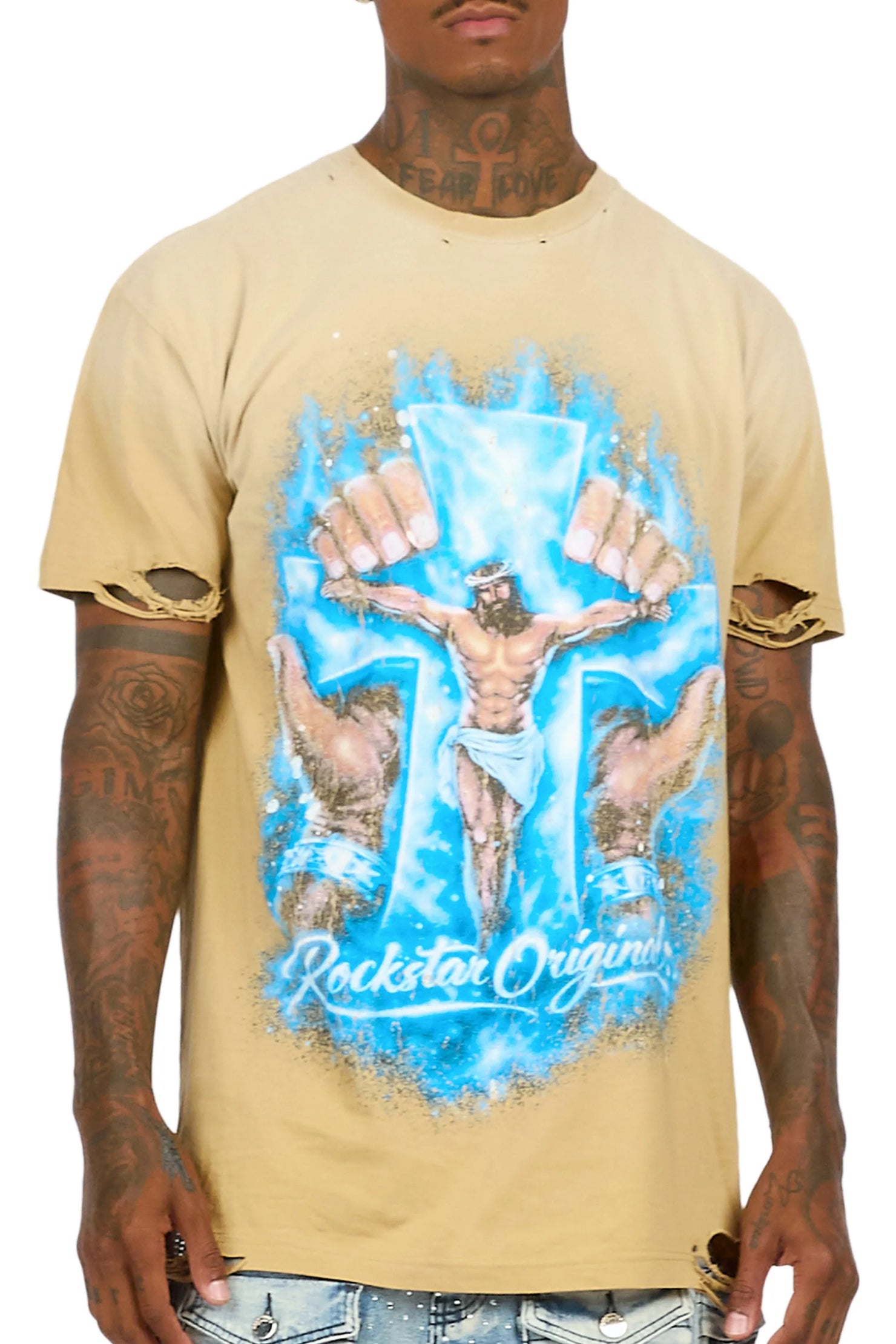Cee Beige Oversized Graphic T-Shirt