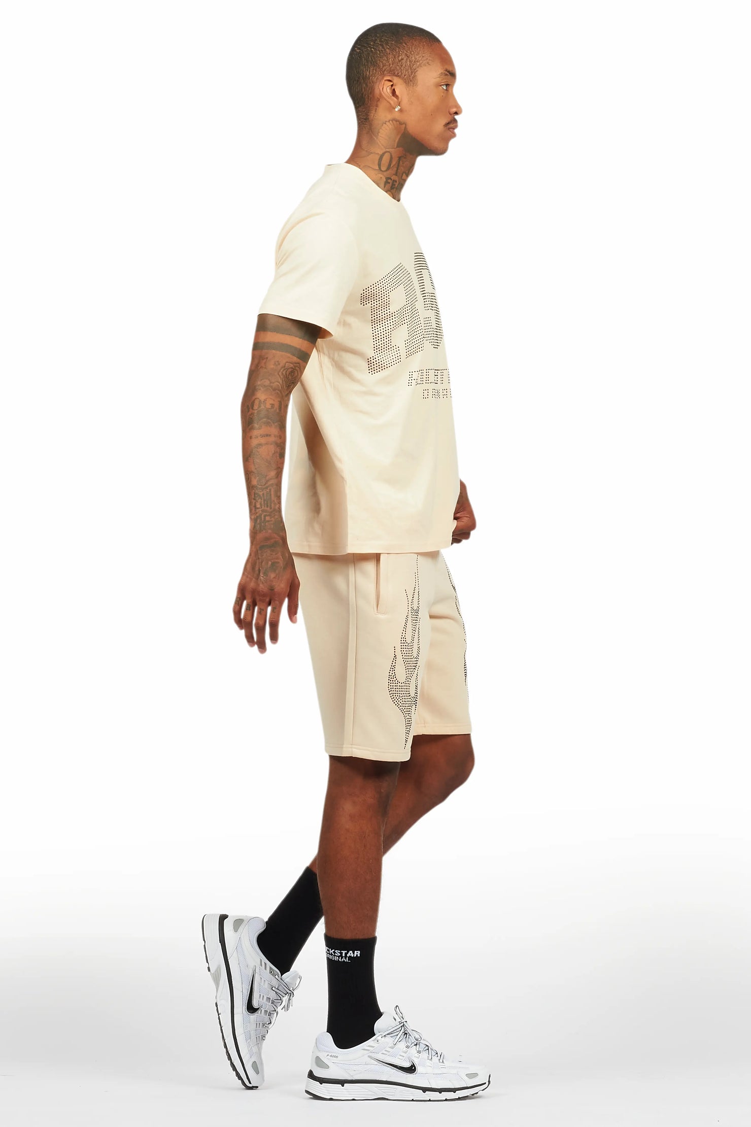 Bellamy Beige/Black Rhinestone Tee Short Set