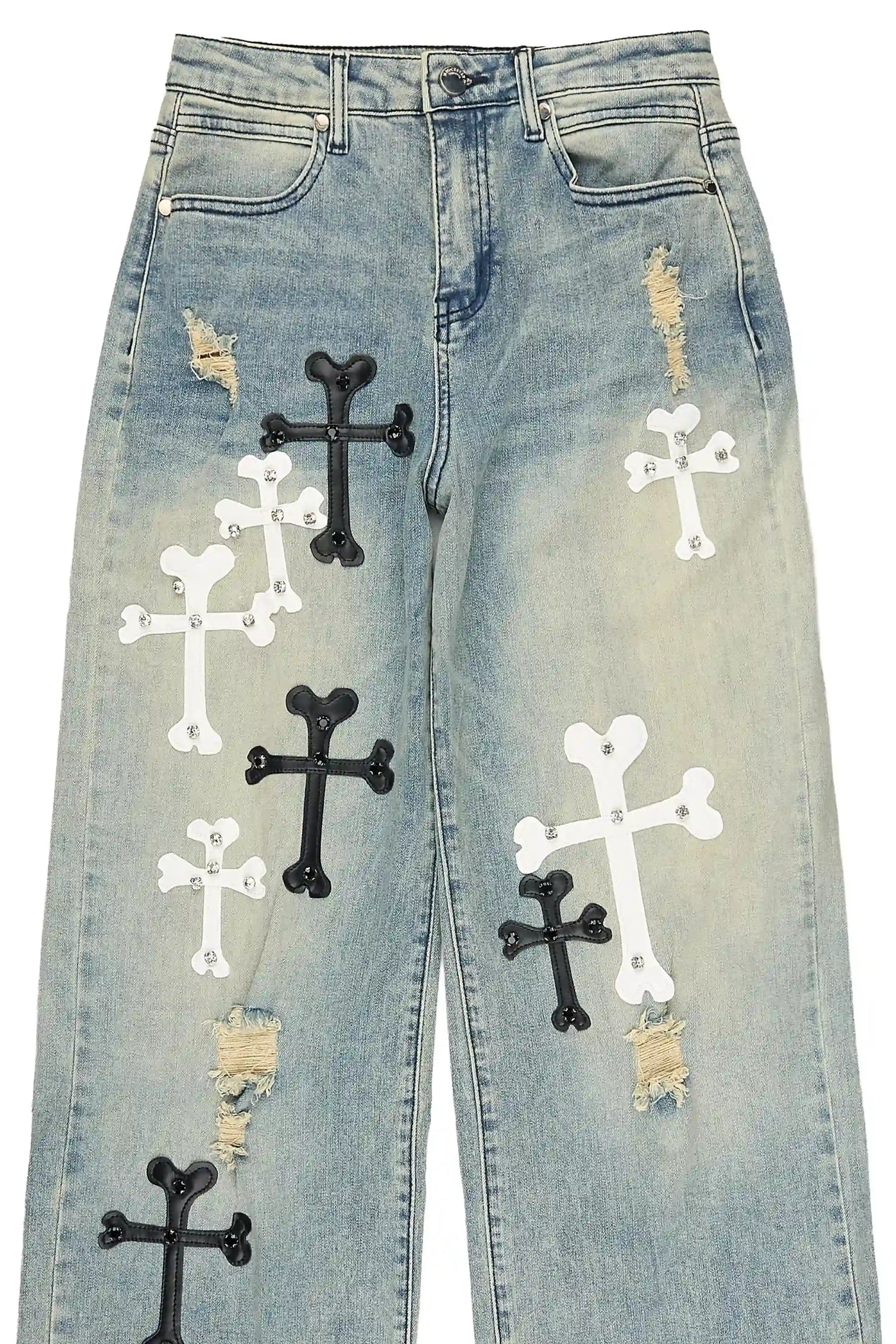 Boys Oliver Medium Blue Patch Baggy Fit Jean