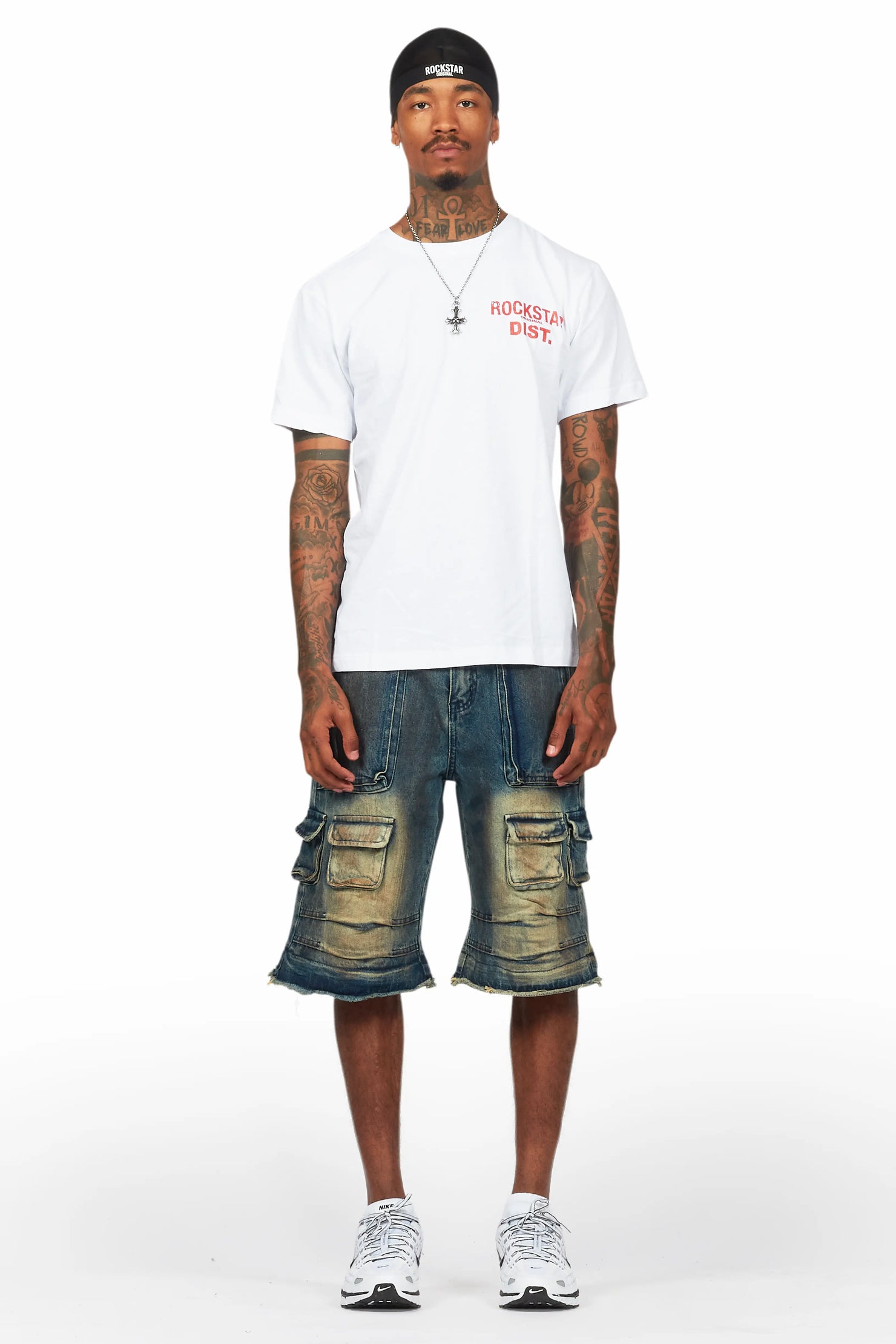Lake White/Dark Blue T-Shirt/Denim Short Set