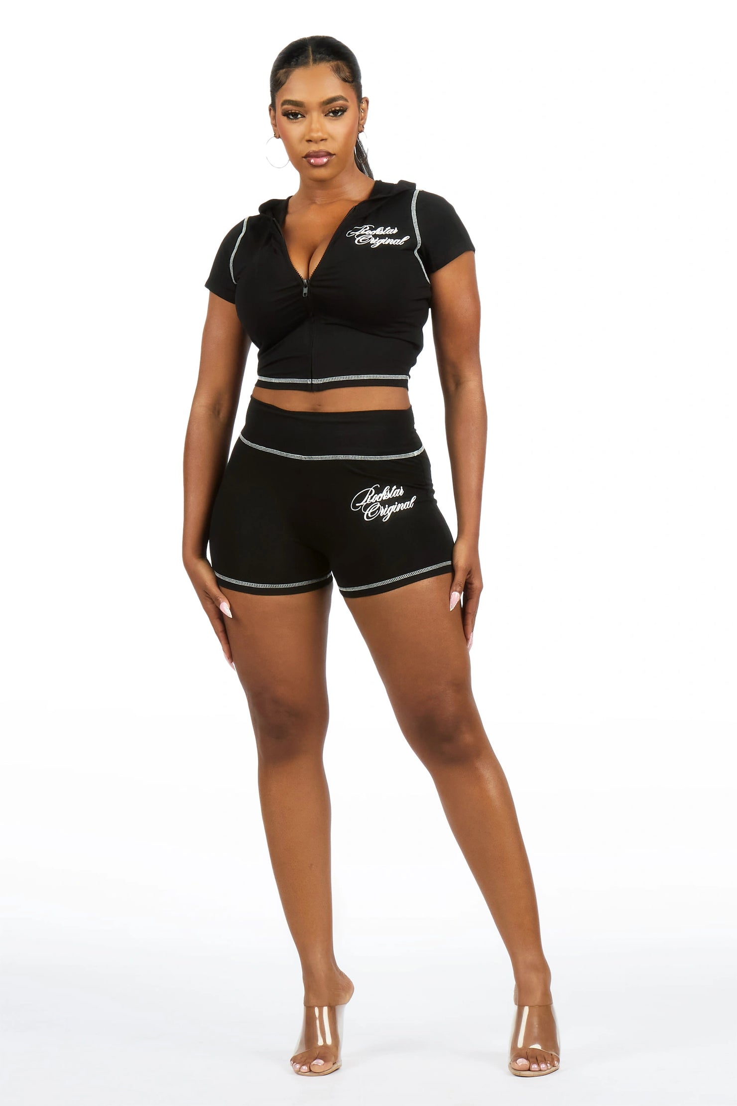 Caternia Black Zip Top Short Set