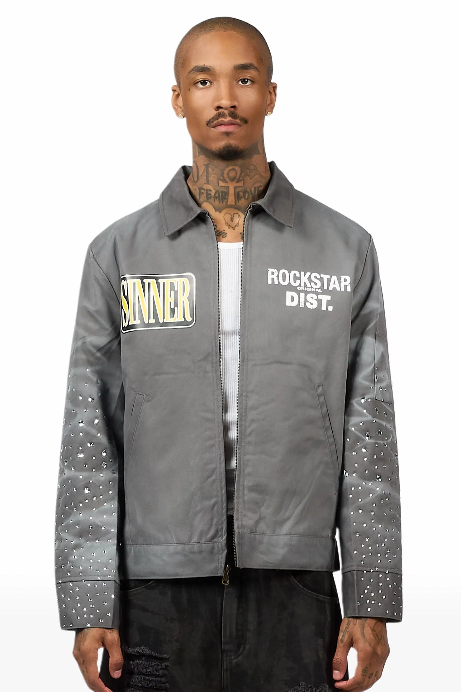 Traval Dark Grey Rhinestone Workman Jacket