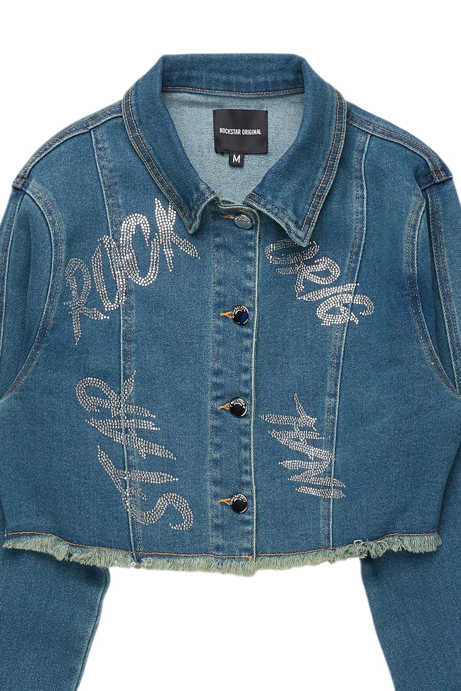 Chequea Tinted Dark Wash Crop Denim Jacket