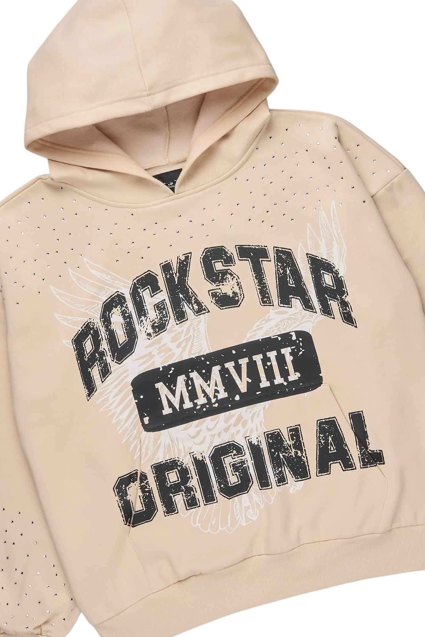 Borya Beige Rhinestone Hoodie/Stacked Pant Track Set