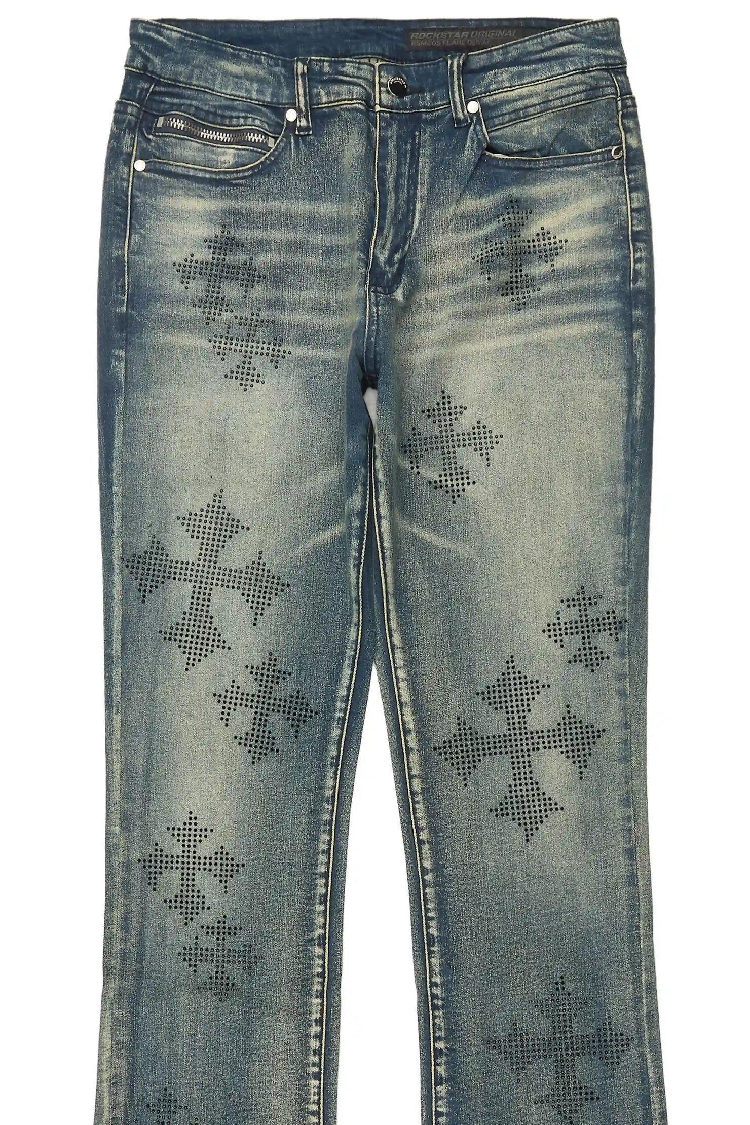 Kamari Dark Blue Rhinestone Stacked Fit Jean