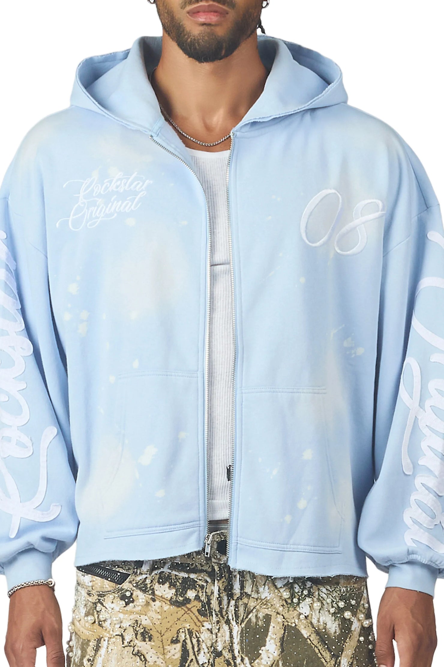Hanif Sky Blue Zip Up Hoodie