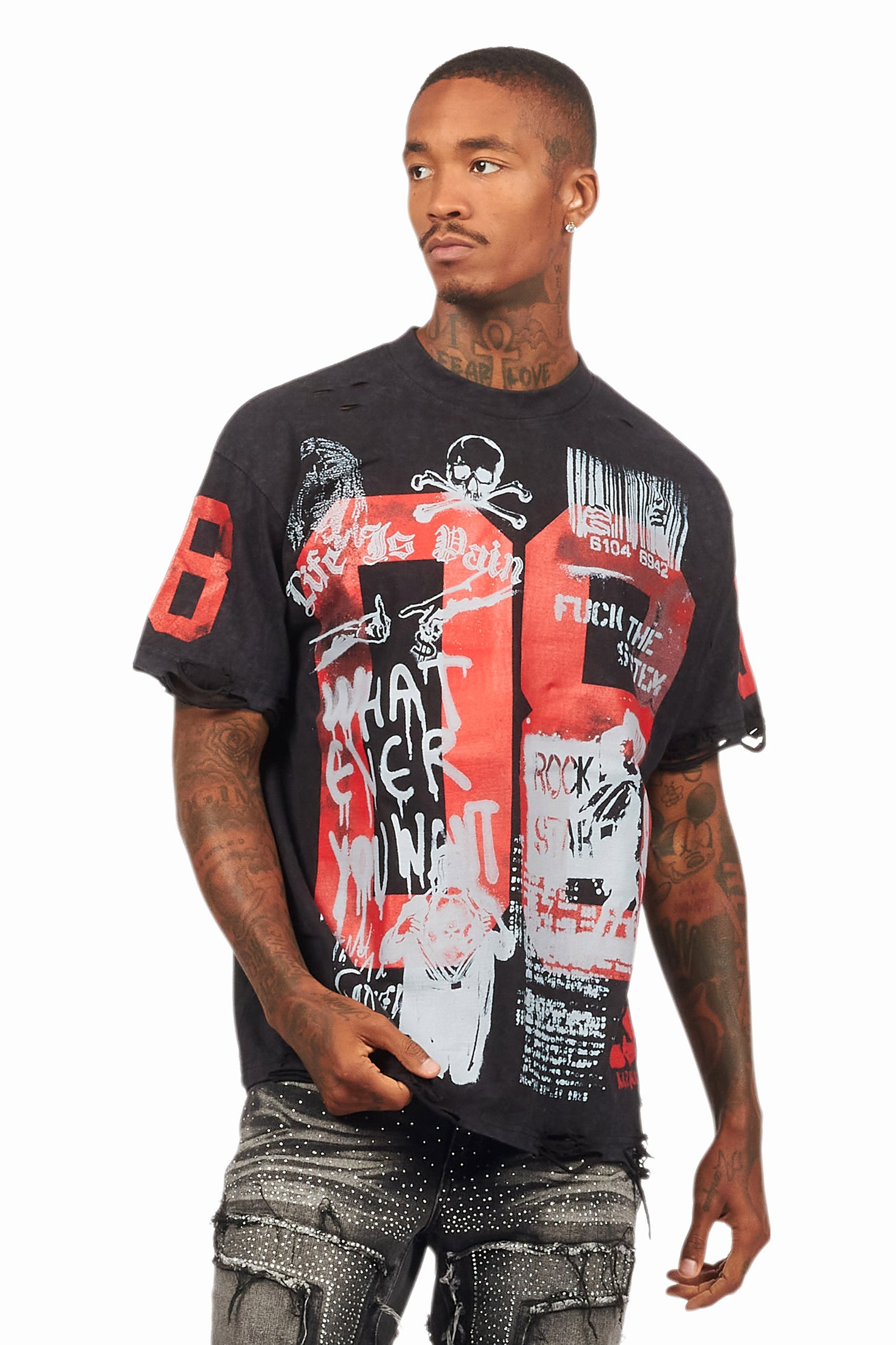 Grill Vintage Black Graphic Oversized T-Shirt