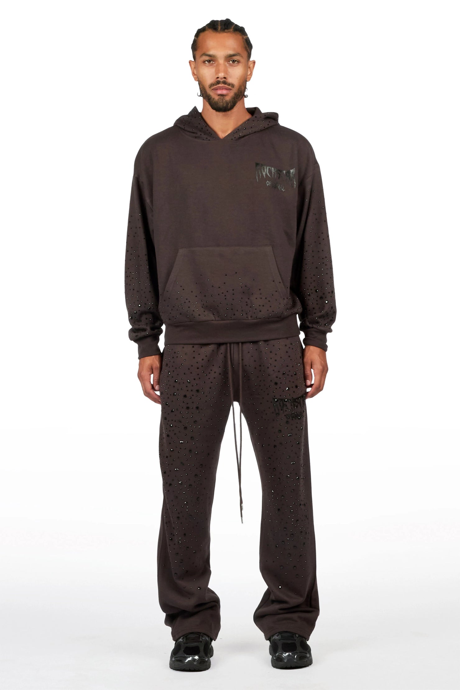 Twinkle Iron/Black Rhinestone Hoodie Relaxed Track Set