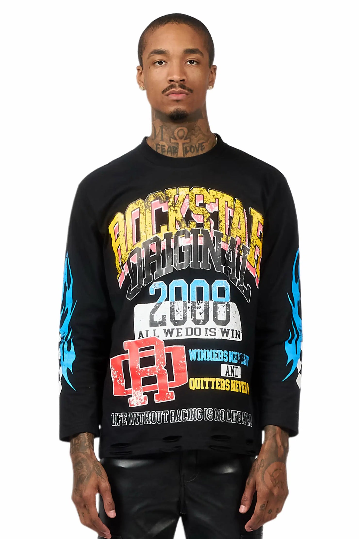Colorful Race Black Long Sleeve Graphic T-Shirt